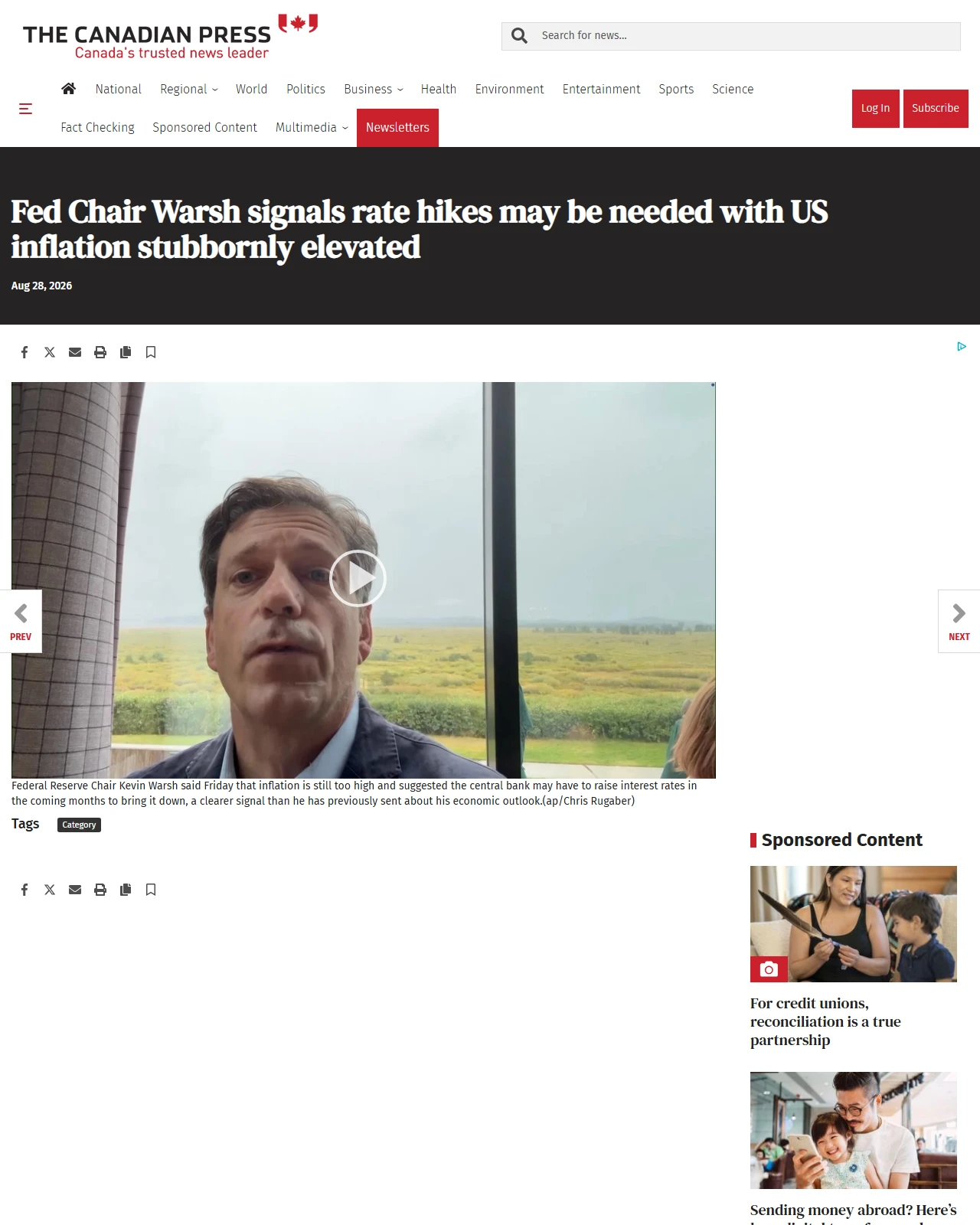 thecanadianpressnews.ca as published: Fed Chair Warsh signals rate hikes may be needed with US inflation stubbornly elevated