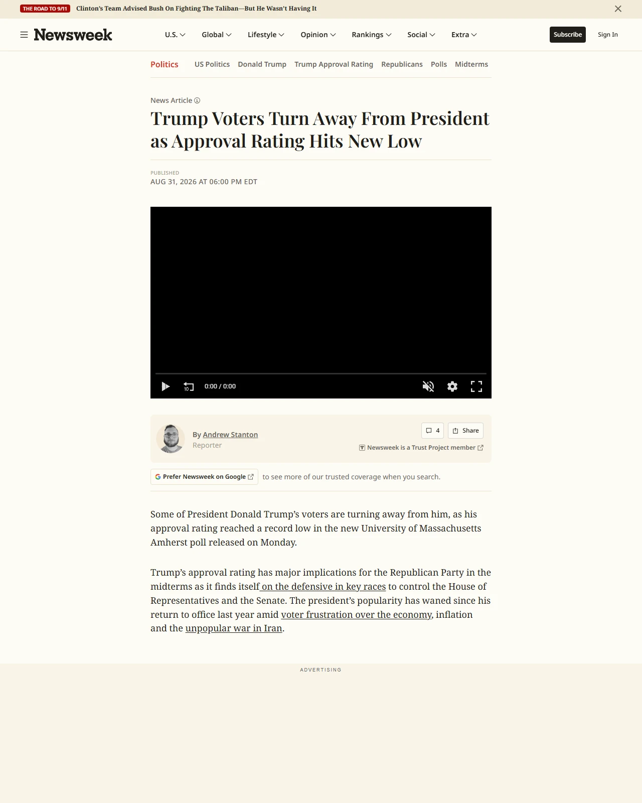 newsweek.com as published: Trump Voters Turn Away From President as Approval Rating Hits New Low