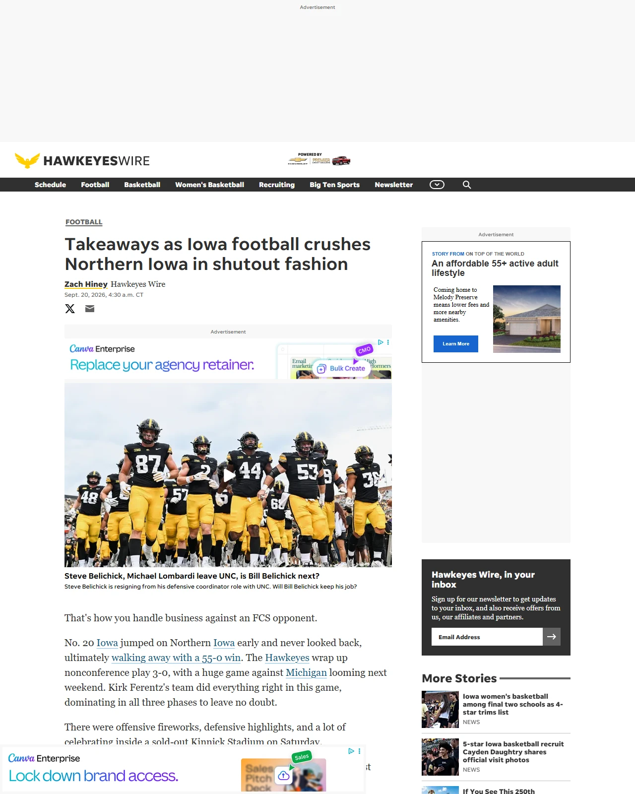 hawkeyeswire.usatoday.com as published: Takeaways as Iowa football crushes Northern Iowa in shutout fashion