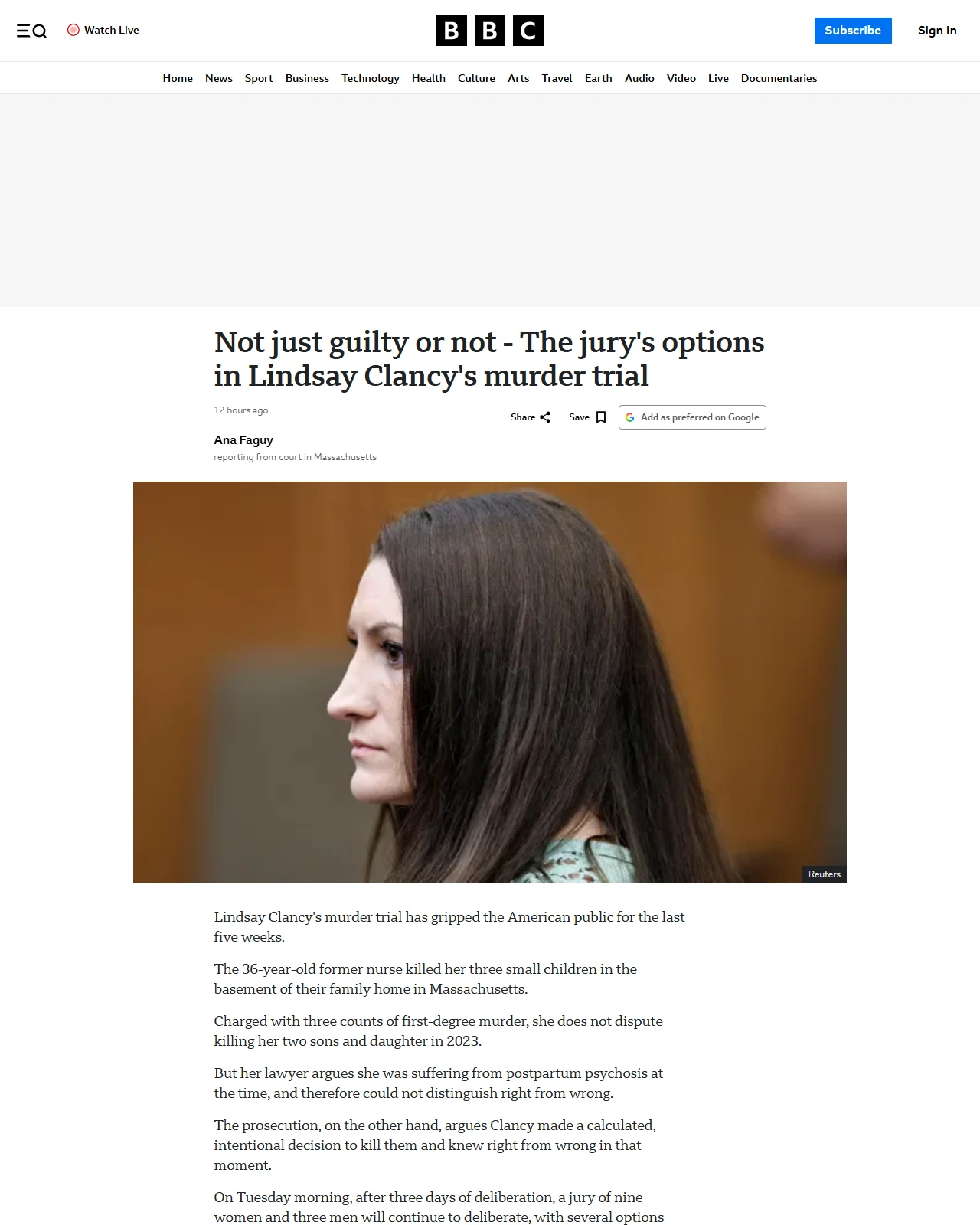 bbc.co.uk as published: Not just guilty or not - The jury's options in Lindsay Clancy's murder trial