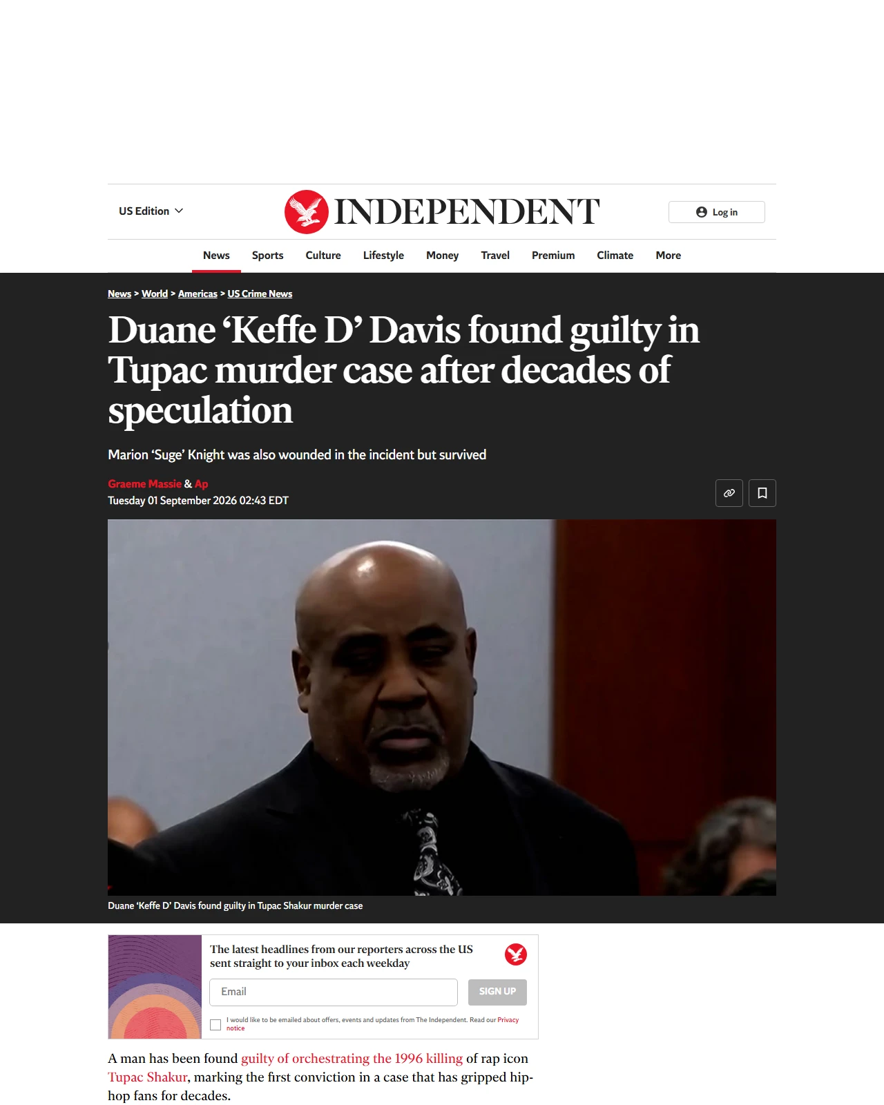independent.co.uk as published: Duane ‘Keffe D’ Davis found guilty in Tupac murder case after decades of speculation