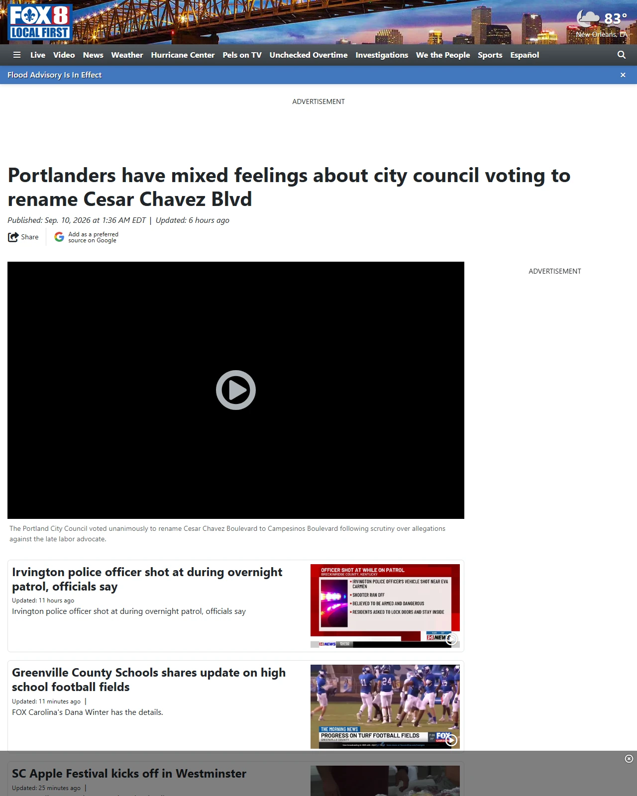 fox8live.com as published: Portlanders have mixed feelings about city council voting to rename Cesar Chavez Blvd