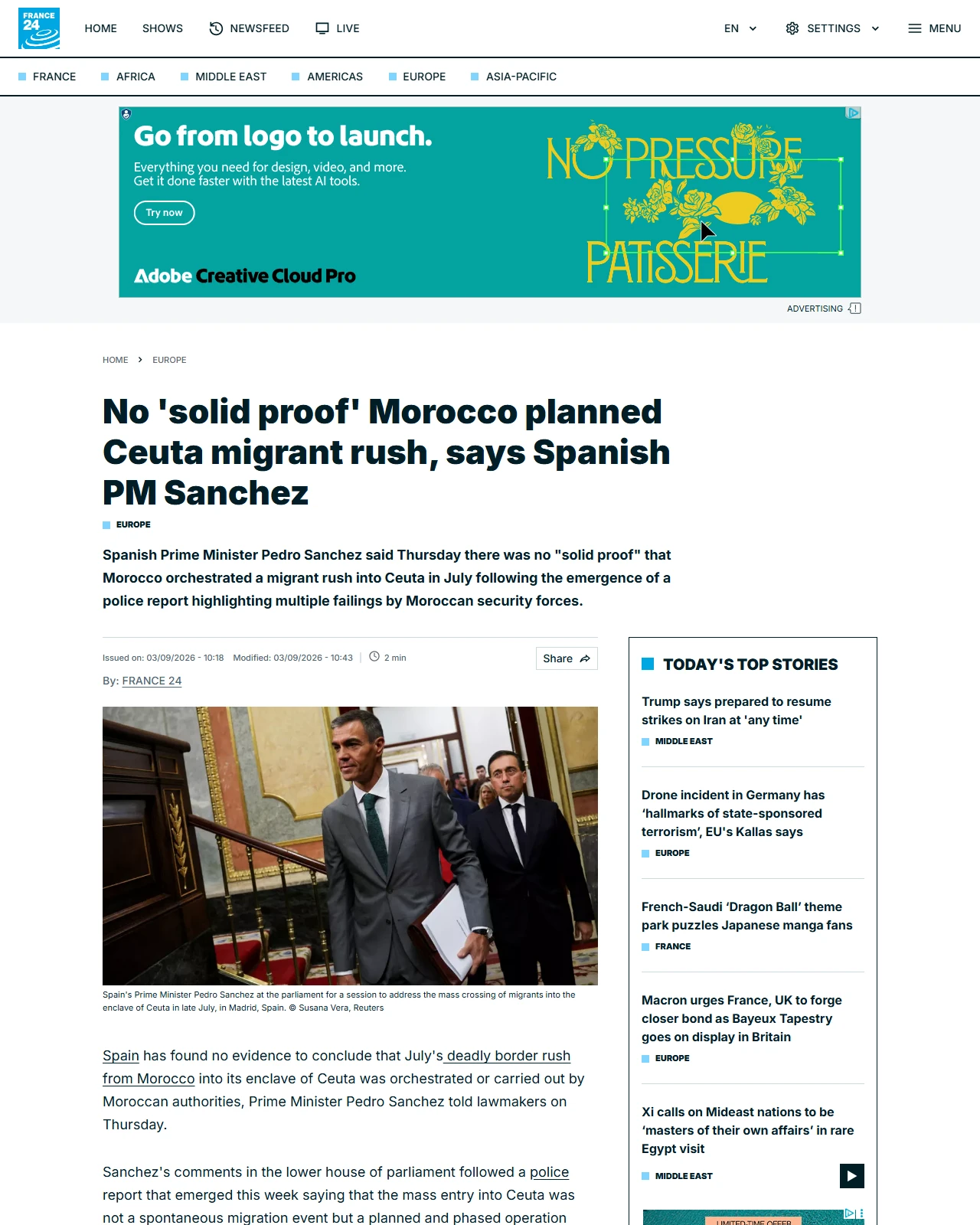 france24.com as published: 🔴 No 'solid proof' Morocco planned Ceuta migrant rush, says Spanish PM Sanchez