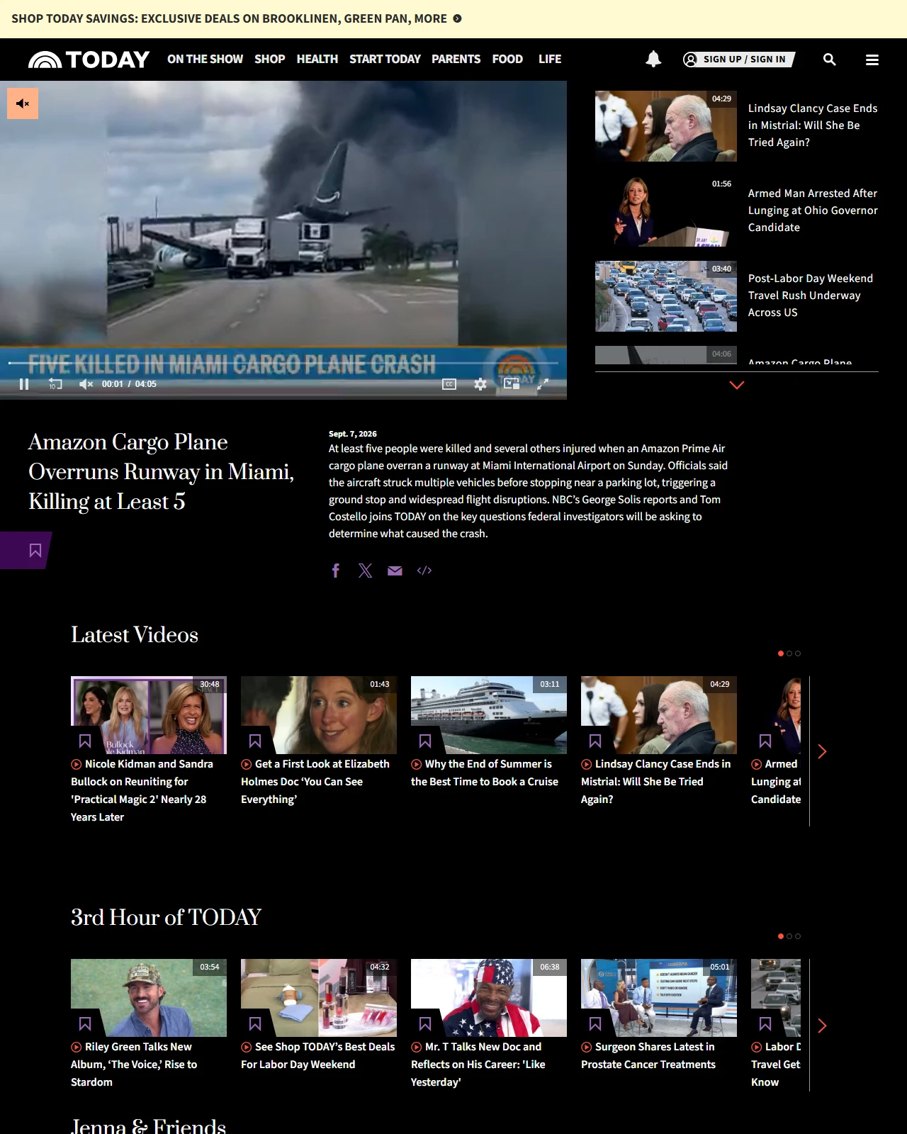 today.com as published: Amazon Cargo Plane Overruns Runway in Miami, Killing at Least 5