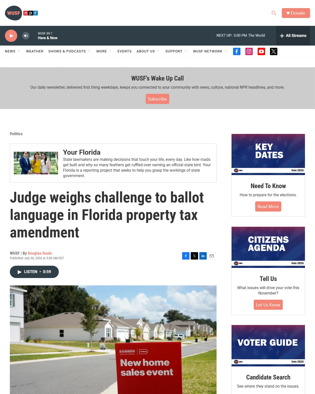 wusf.org as published: Judge weighs challenge to ballot language in Florida property tax amendment