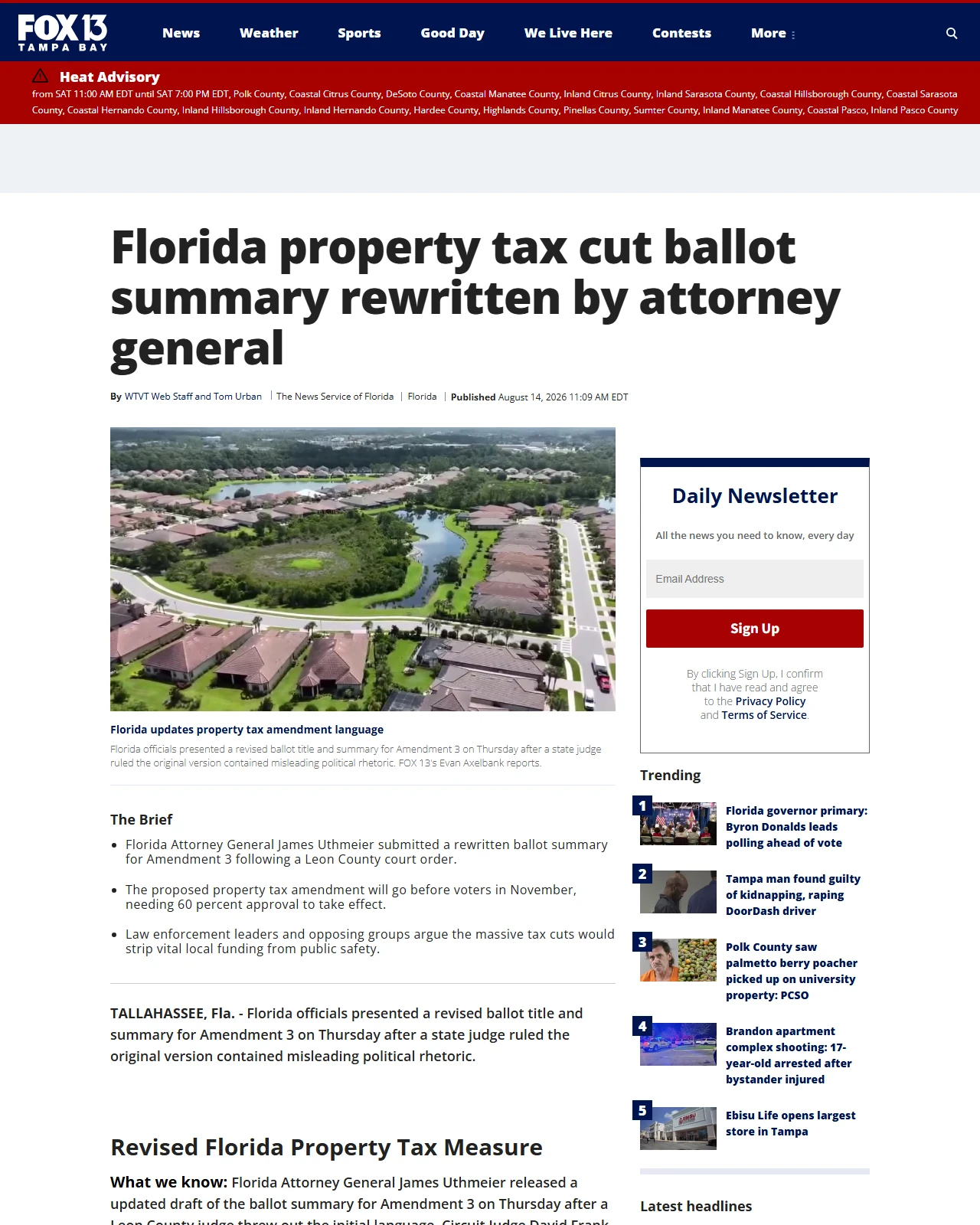 fox13news.com as published: Florida updates property tax amendment language