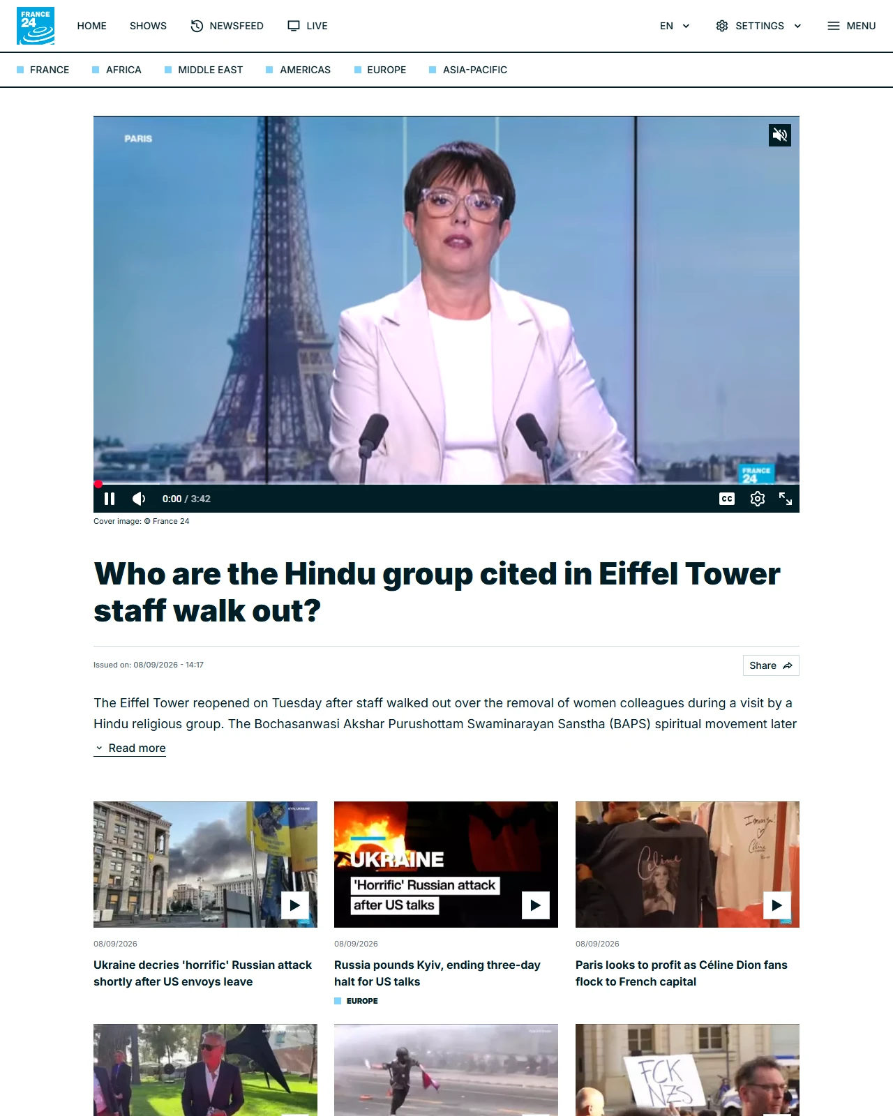 france24.com as published: Who are the Hindu group cited in Eiffel Tower staff walk out?