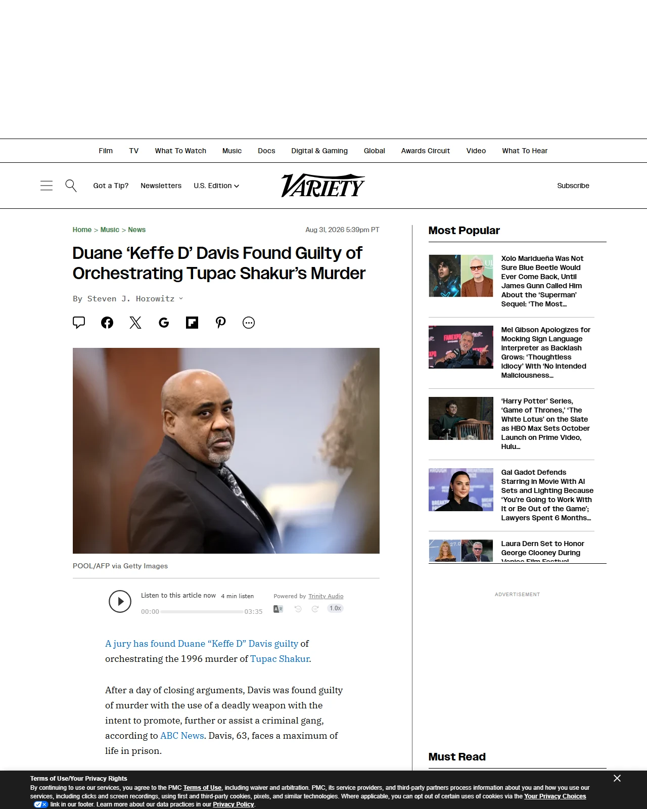 variety.com as published: Duane ‘Keffe D’ Davis Found Guilty of Orchestrating Tupac Shakur’s Murder