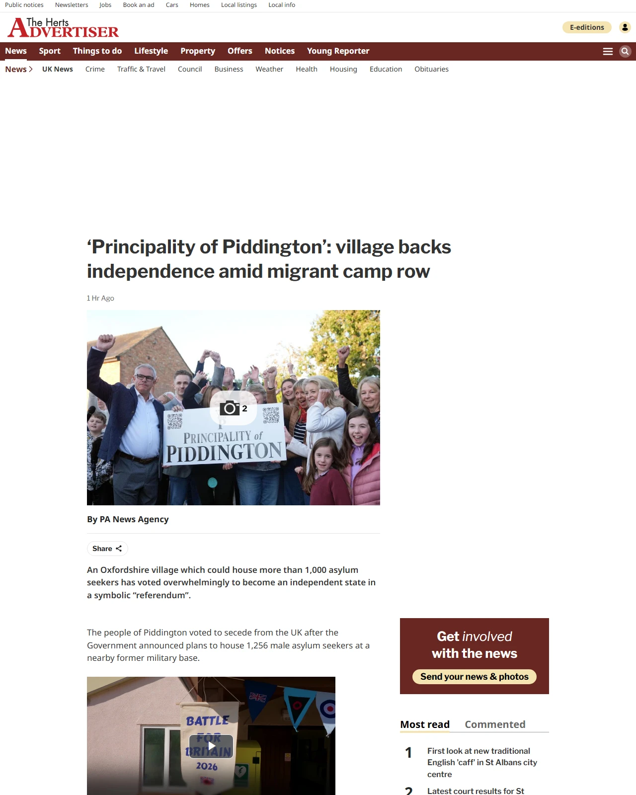 stalbansreview.co.uk as published: ‘Principality of Piddington’: village backs independence amid migrant camp row
