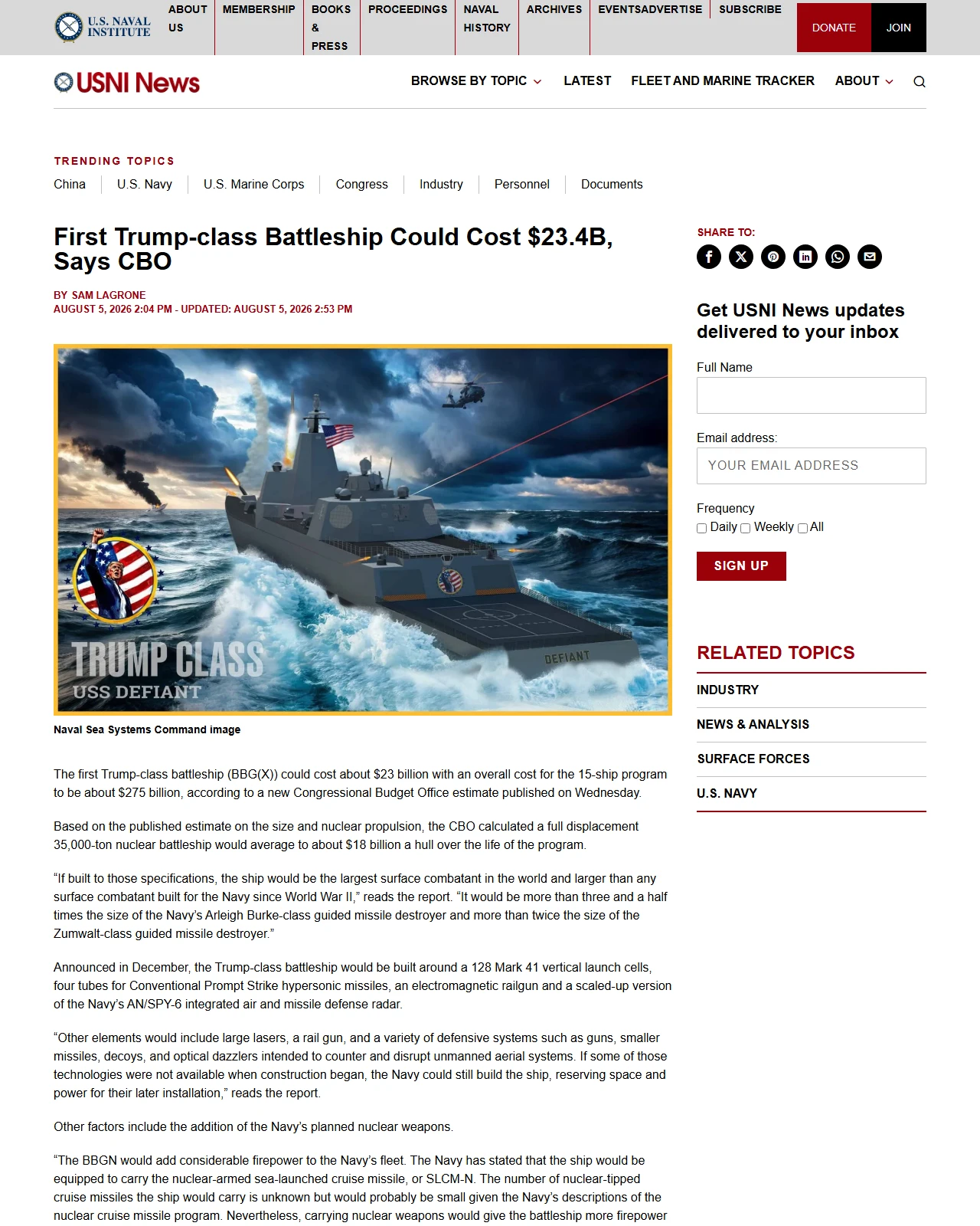 news.usni.org as published: First Trump-class Battleship Could Cost $23.4B, Says CBO