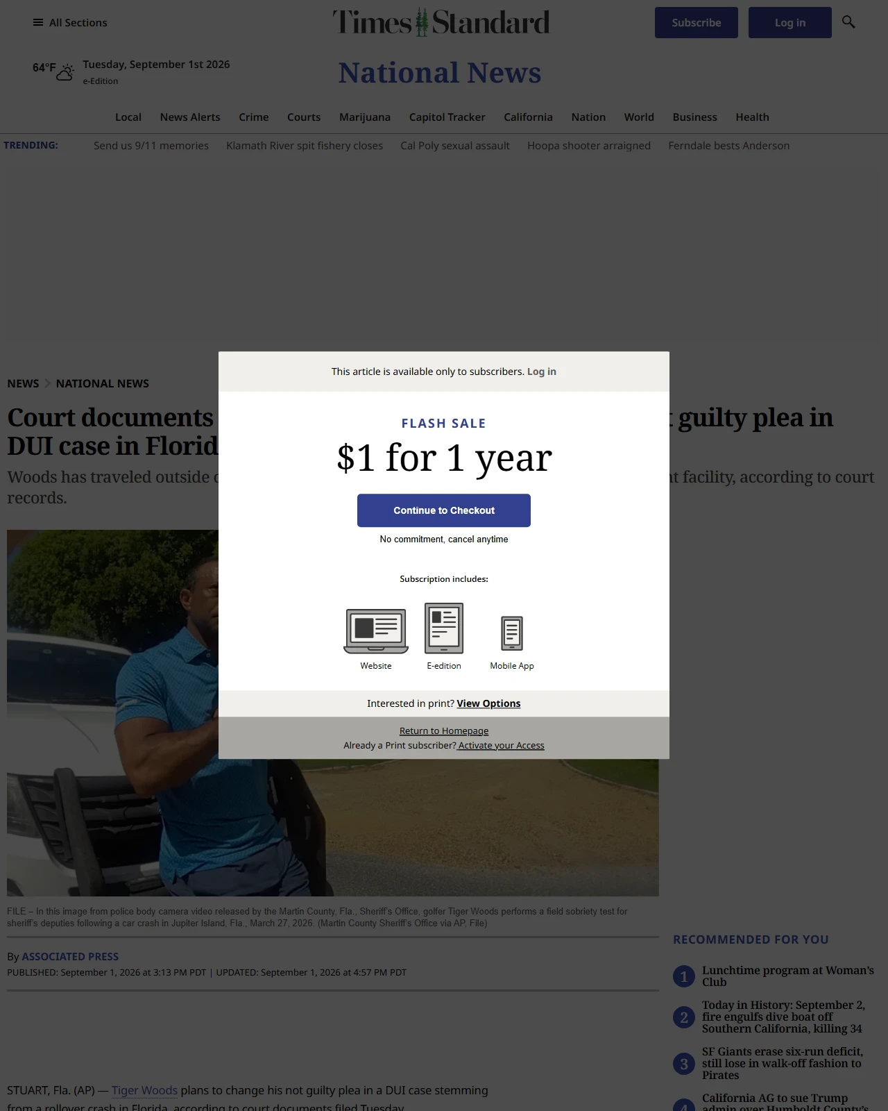 times-standard.com as published: Court documents show Tiger Woods plans to change not guilty plea in DUI case in Florida - times-standard.com