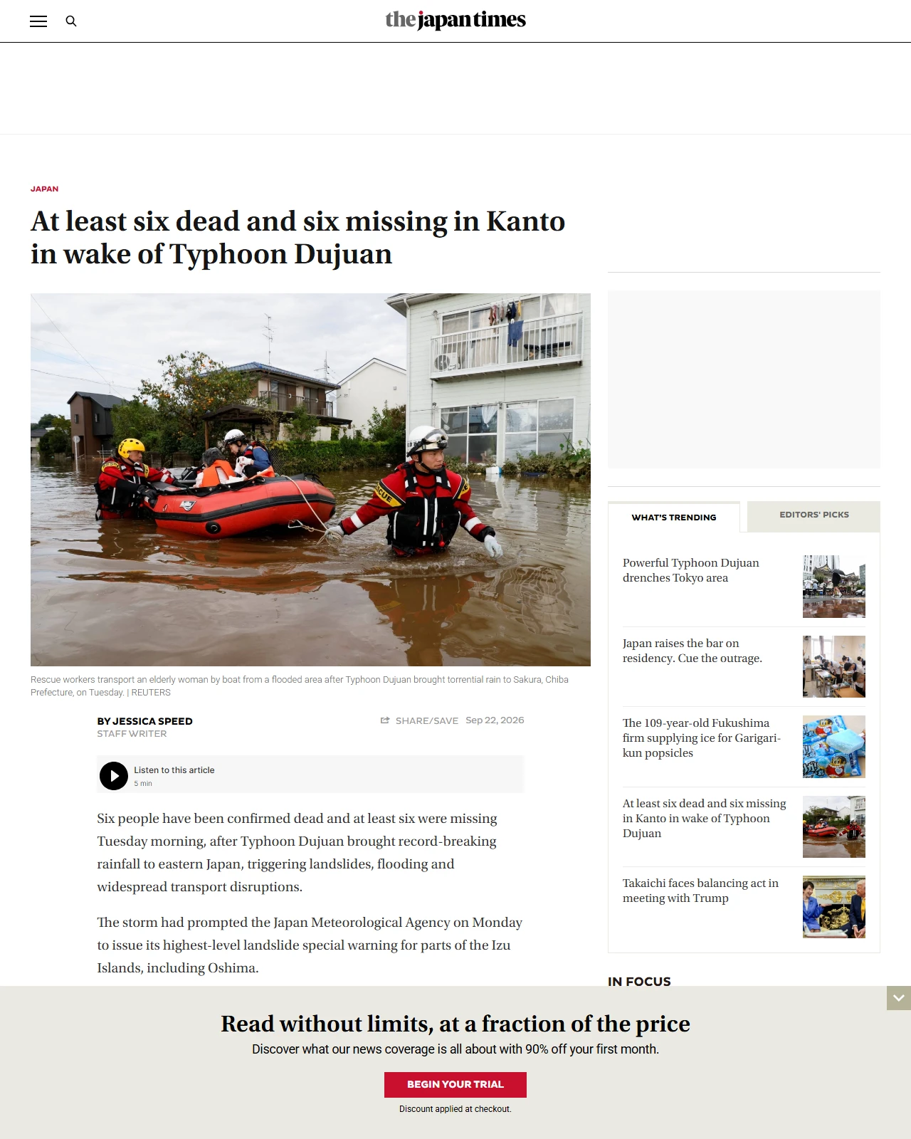 japantimes.co.jp as published: At least six dead and six missing in Kanto in wake of Typhoon Dujuan