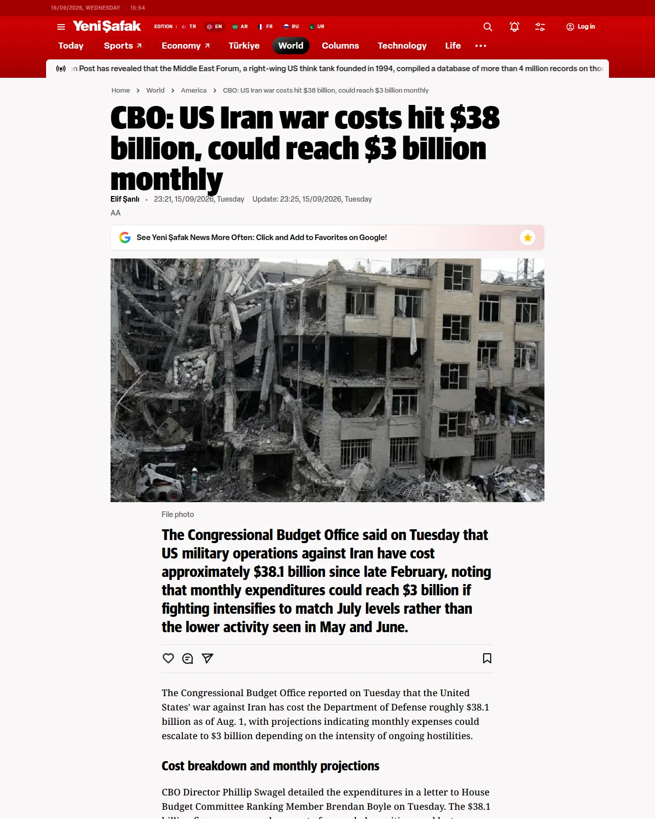 en.yenisafak.com as published: CBO: US Iran war costs hit $38 billion, could reach $3 billion monthly