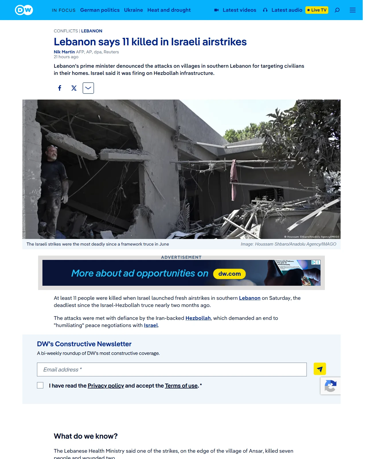 dw.com as published: Lebanon says 11 killed in Israeli airstrikes