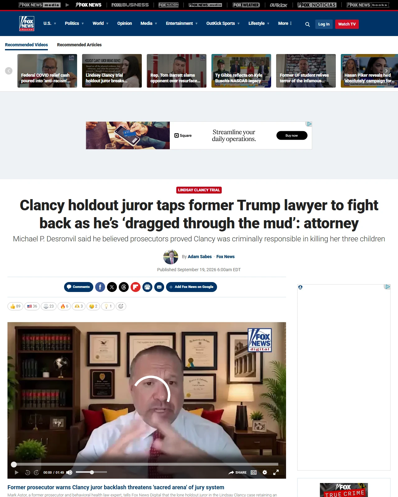 foxnews.com as published: Clancy holdout juror taps former Trump lawyer to fight back as he’s ‘dragged through the mud’: attorney