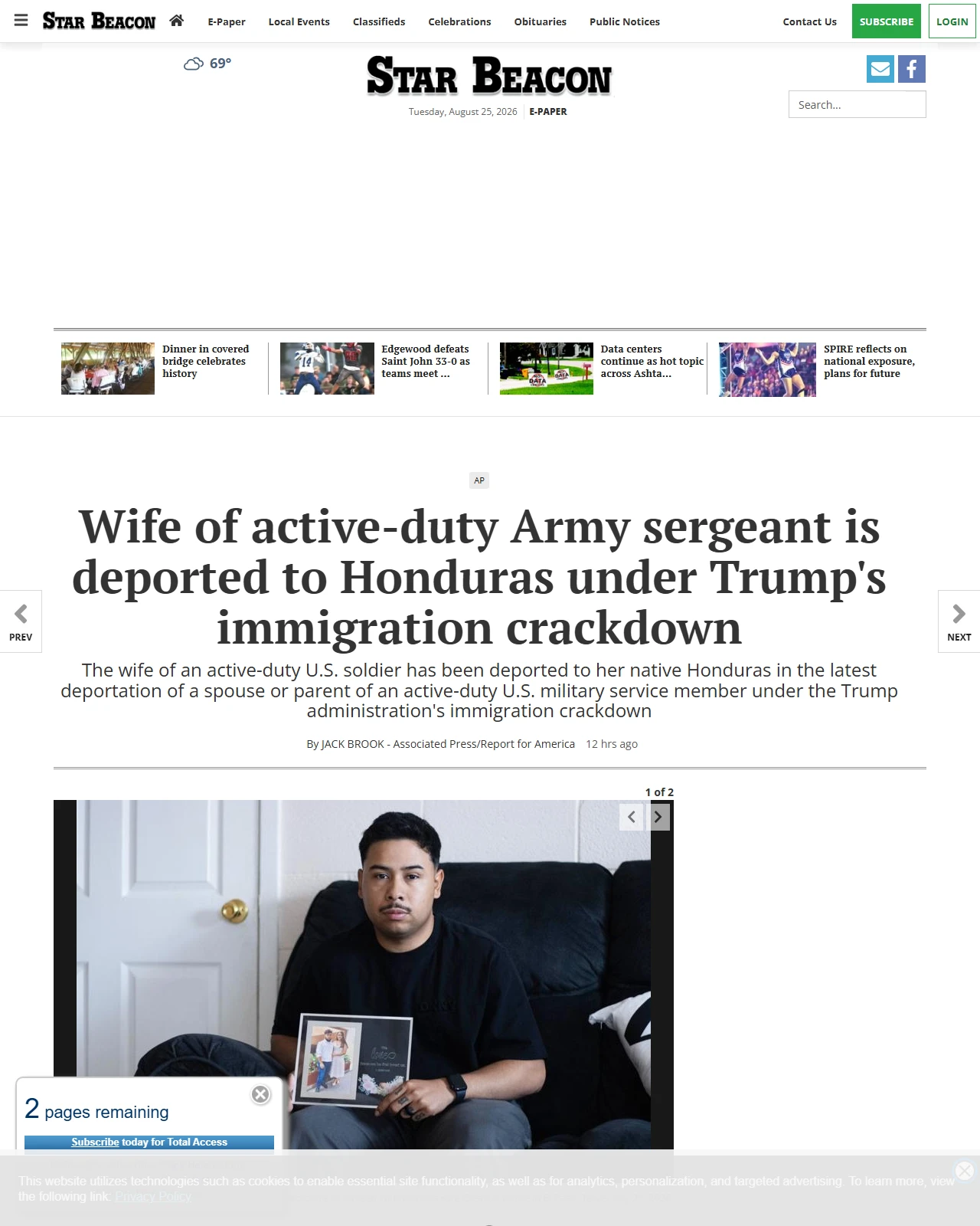 starbeacon.com as published: Wife of active-duty Army sergeant is deported to Honduras under Trump's immigration crackdown