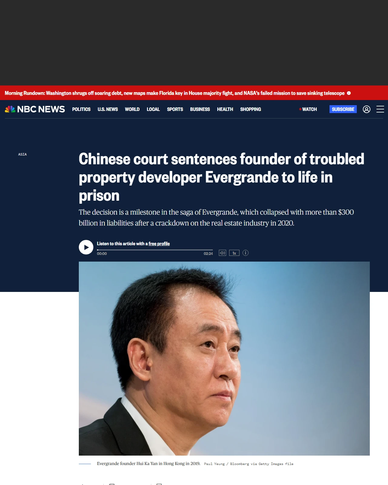 nbcnews.com as published: Chinese court sentences founder of troubled property developer Evergrande to life in prison