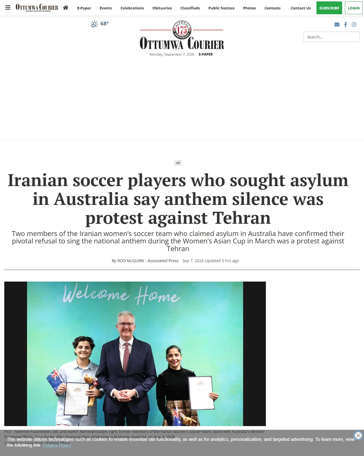 ottumwacourier.com as published: Iranian soccer players who sought asylum in Australia say anthem silence was protest against Tehran