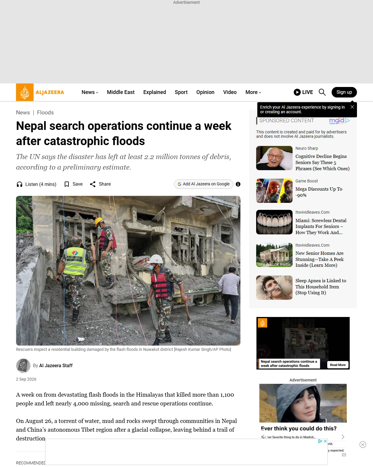 aljazeera.com as published: Nepal search operations continue a week after catastrophic floods