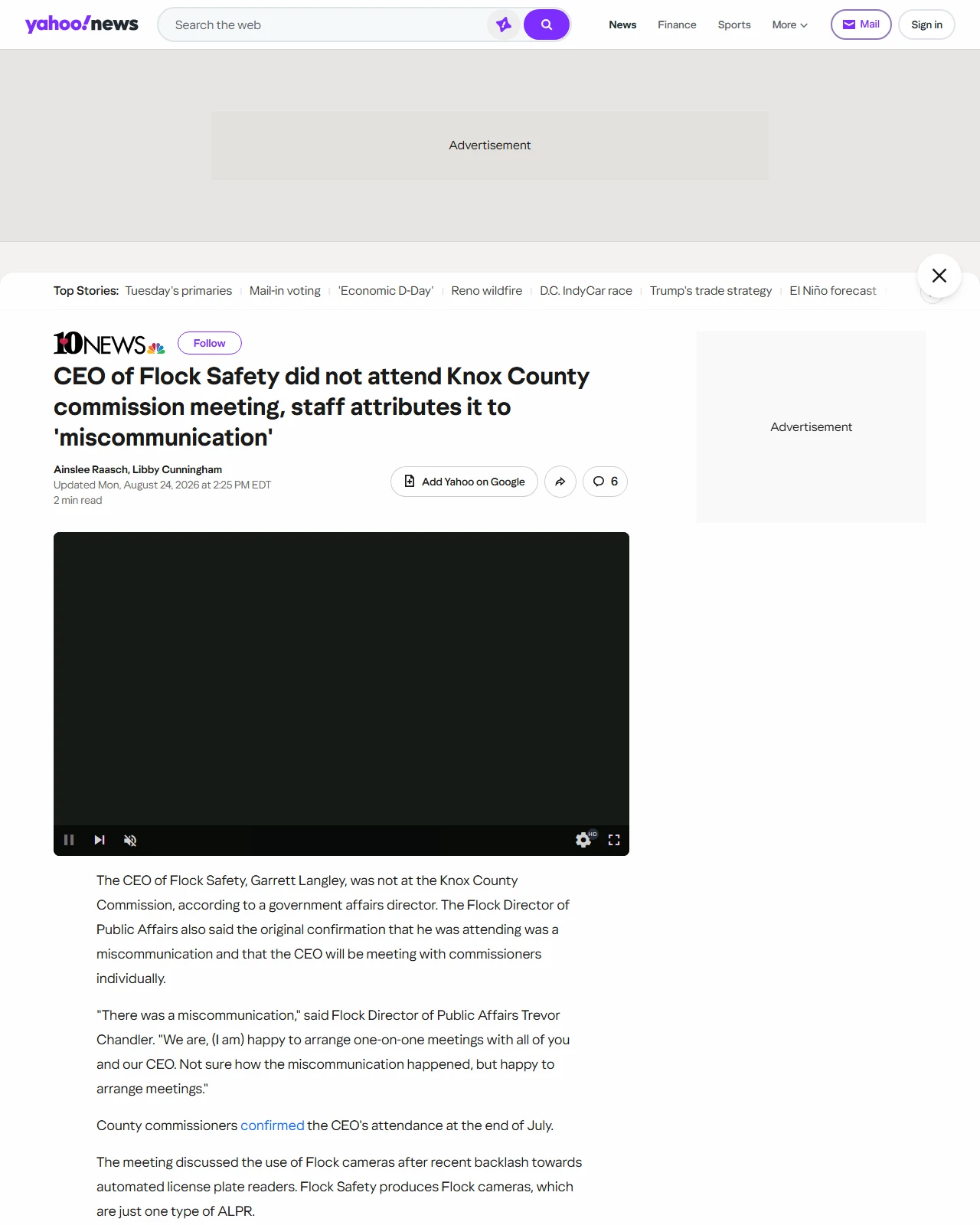 yahoo.com as published: CEO of Flock Safety not attending Knox County commission meeting, staff attributes it to 'miscommunication'