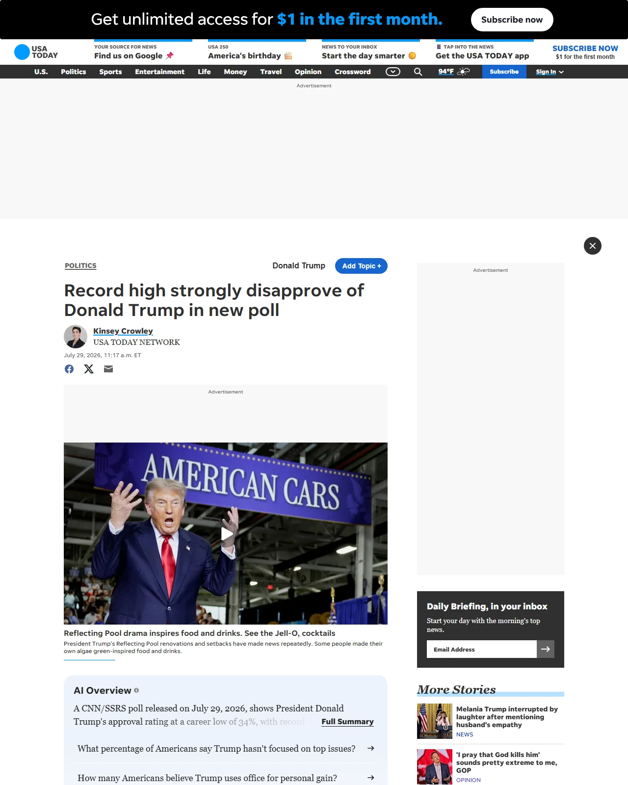 usatoday.com as published: Record high strongly disapprove of Donald Trump in new poll