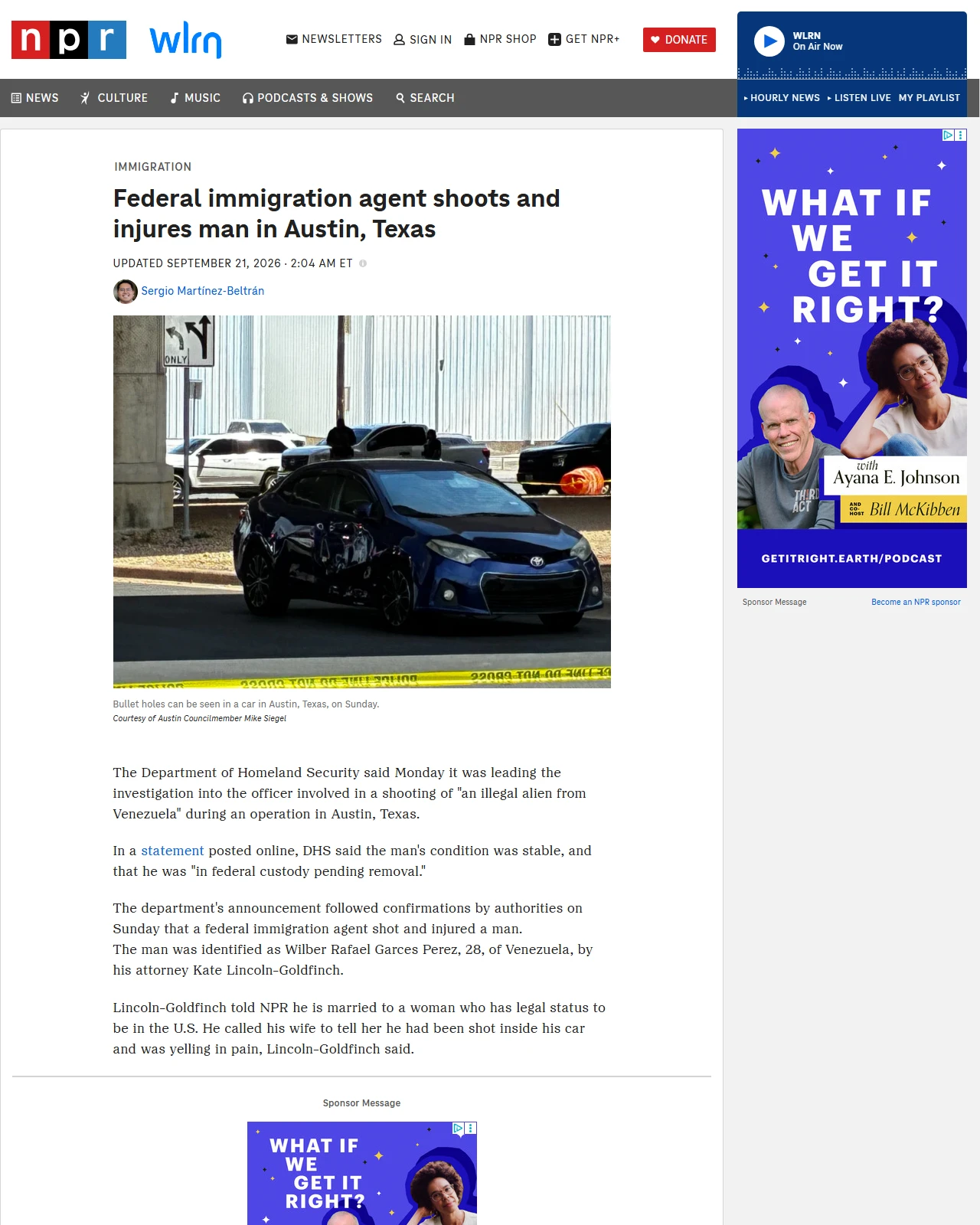 npr.org as published: Federal immigration agent shoots and injures man in Austin, Texas