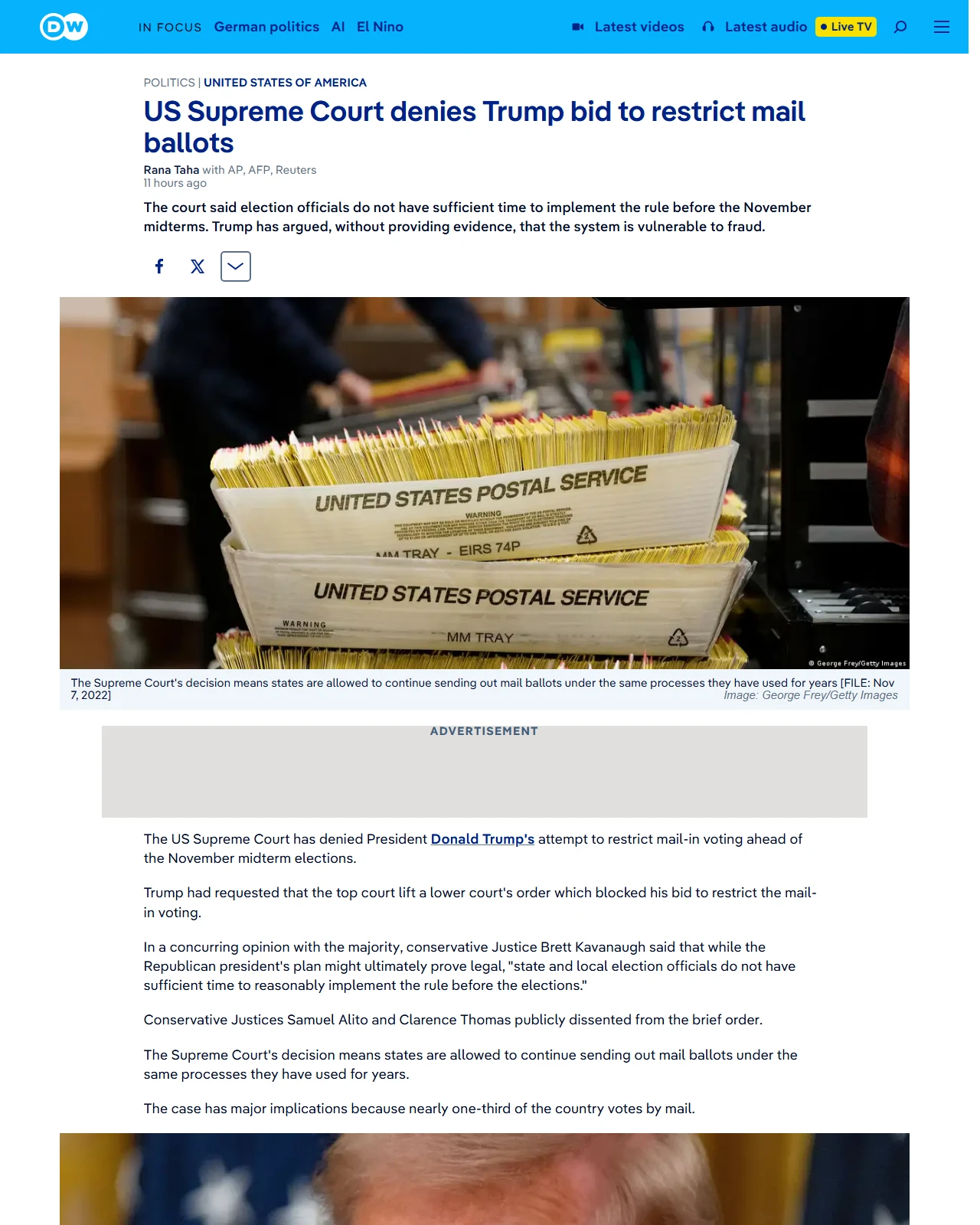 dw.com as published: US Supreme Court denies Trump bid to restrict mail-in ballots