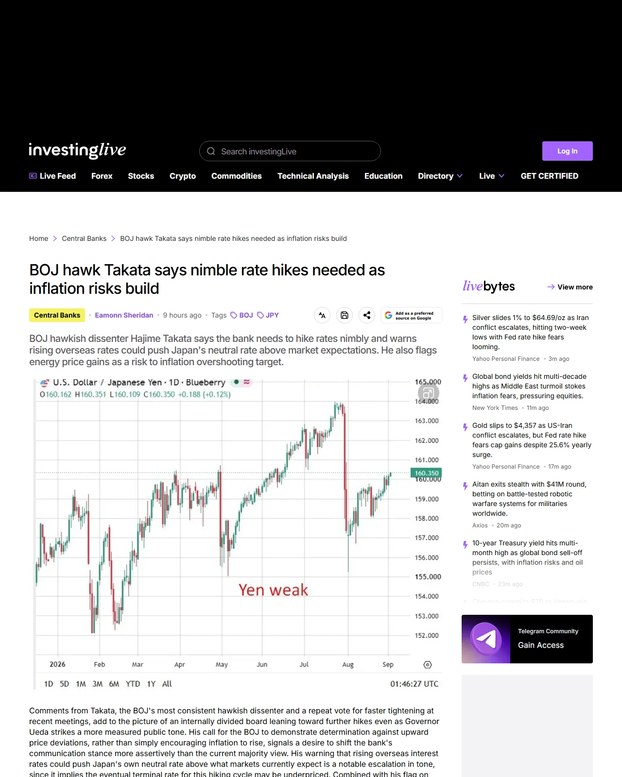 investinglive.com as published: BOJ hawk Takata says nimble rate hikes needed as inflation risks build