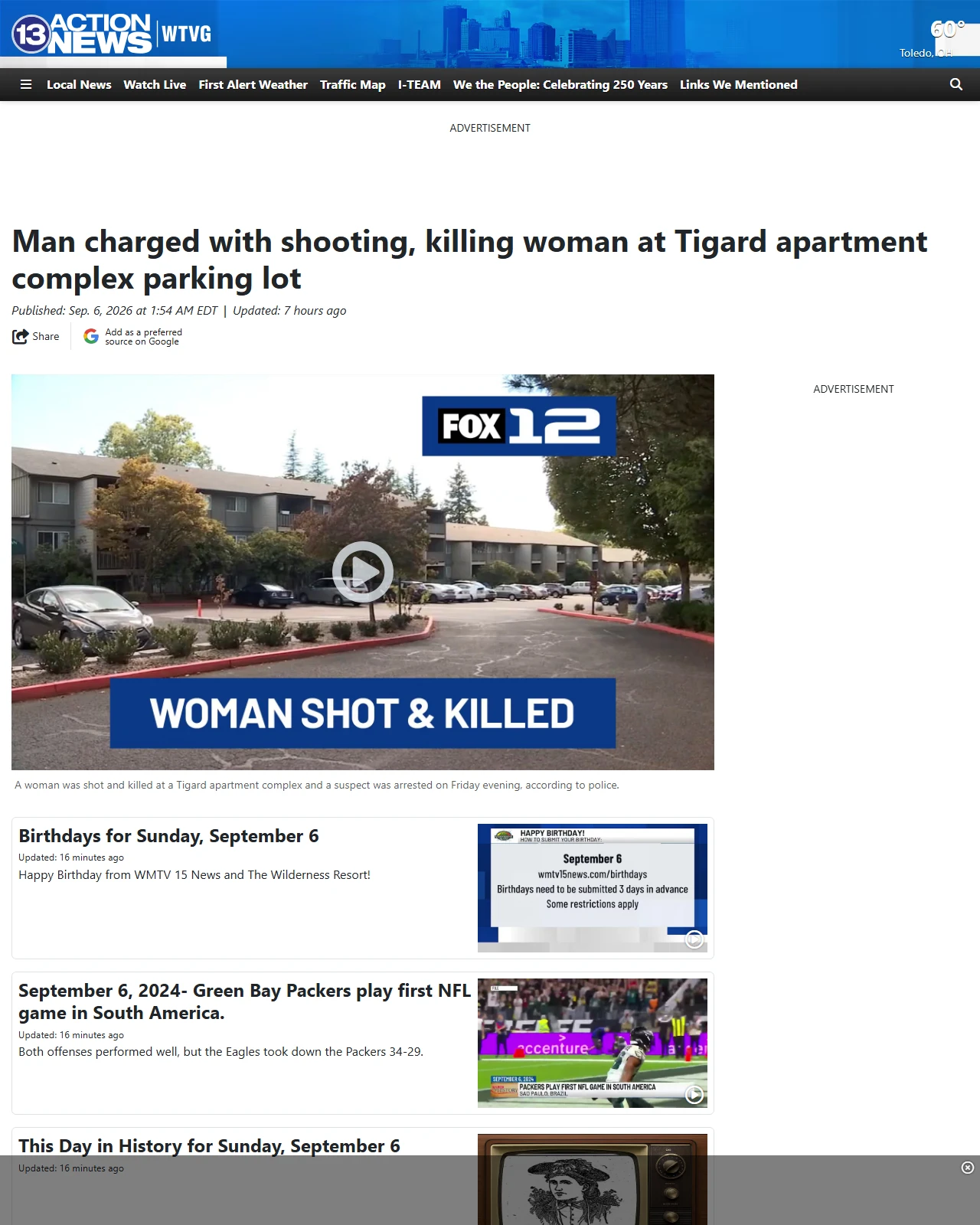 13abc.com as published: Man charged with shooting, killing woman at Tigard apartment complex parking lot