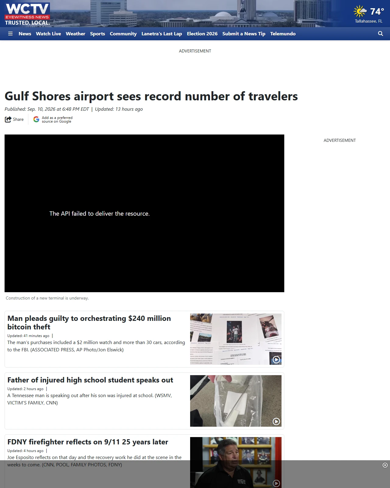 wctv.tv as published: Gulf Shores airport sees record number of travelers