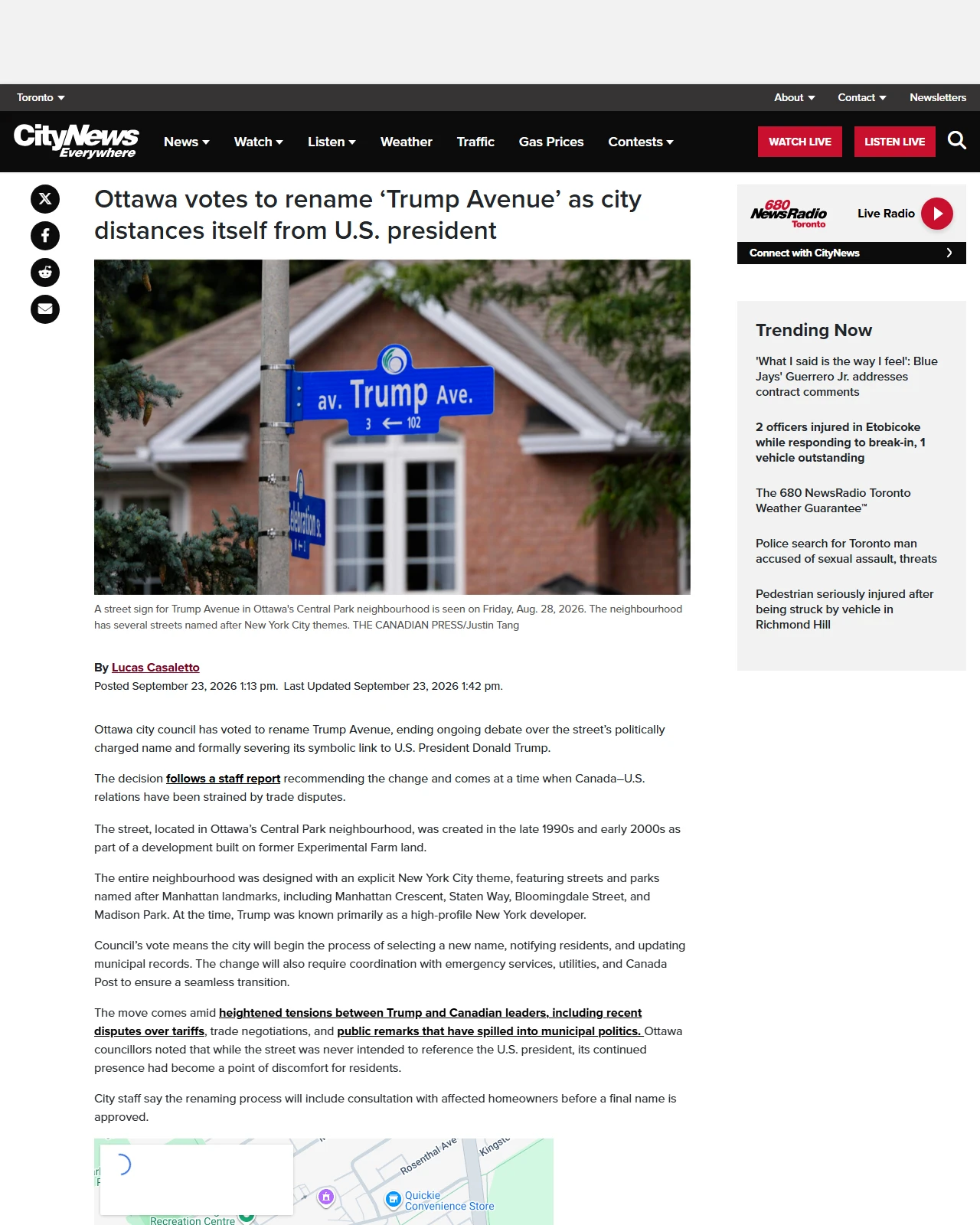 toronto.citynews.ca as published: Ottawa city council votes to rename 'Trump Avenue'