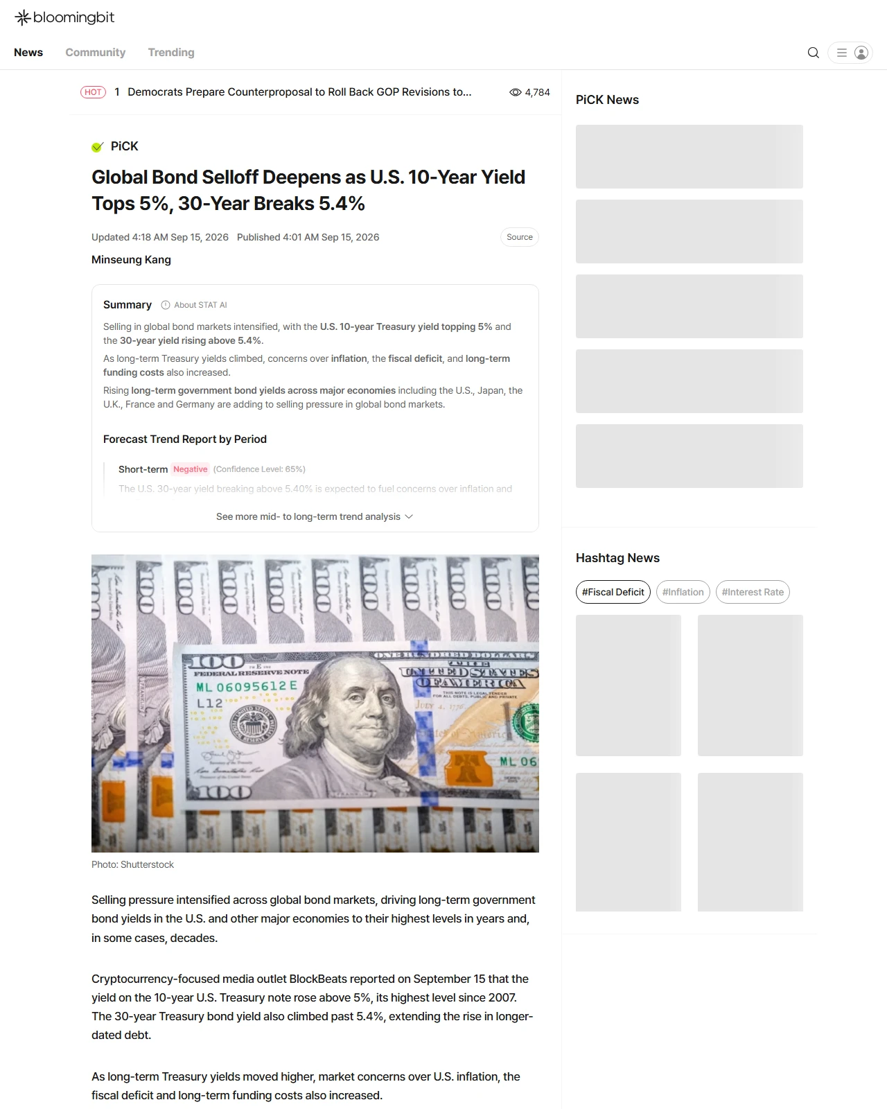 en.bloomingbit.io as published: US 30-Year Treasury Yield Tops 5.40%, Highest Since 2007