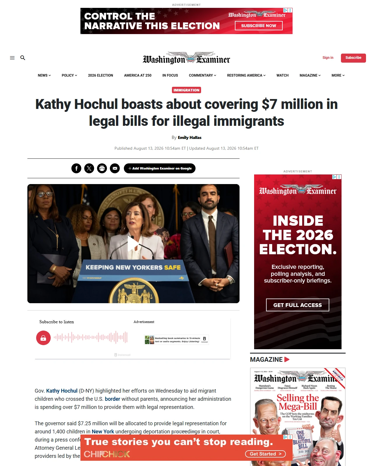 washingtonexaminer.com as published: New York pays $7 million in legal bills for migrant children: Hochul