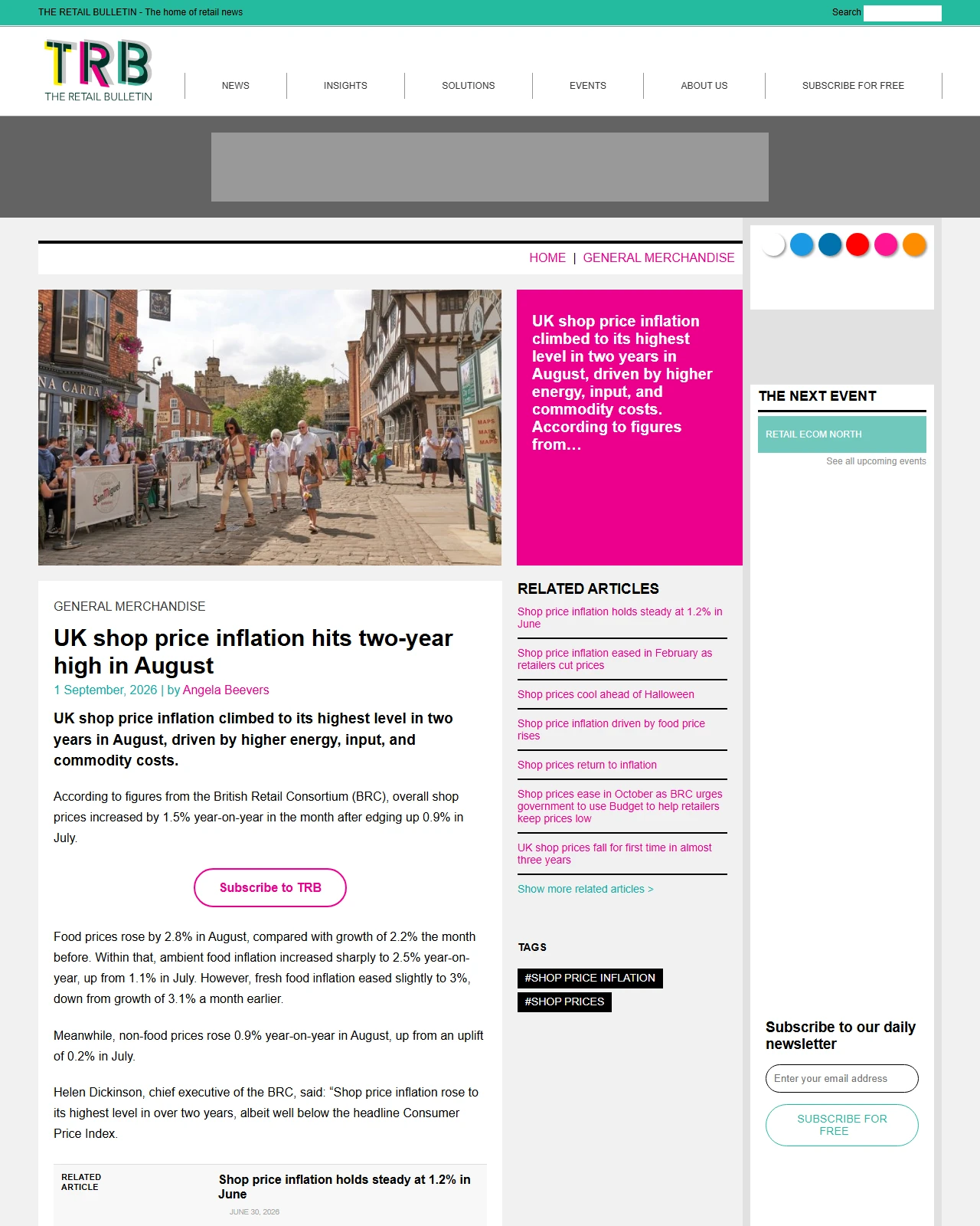 theretailbulletin.com as published: UK shop price inflation hits two-year high in August