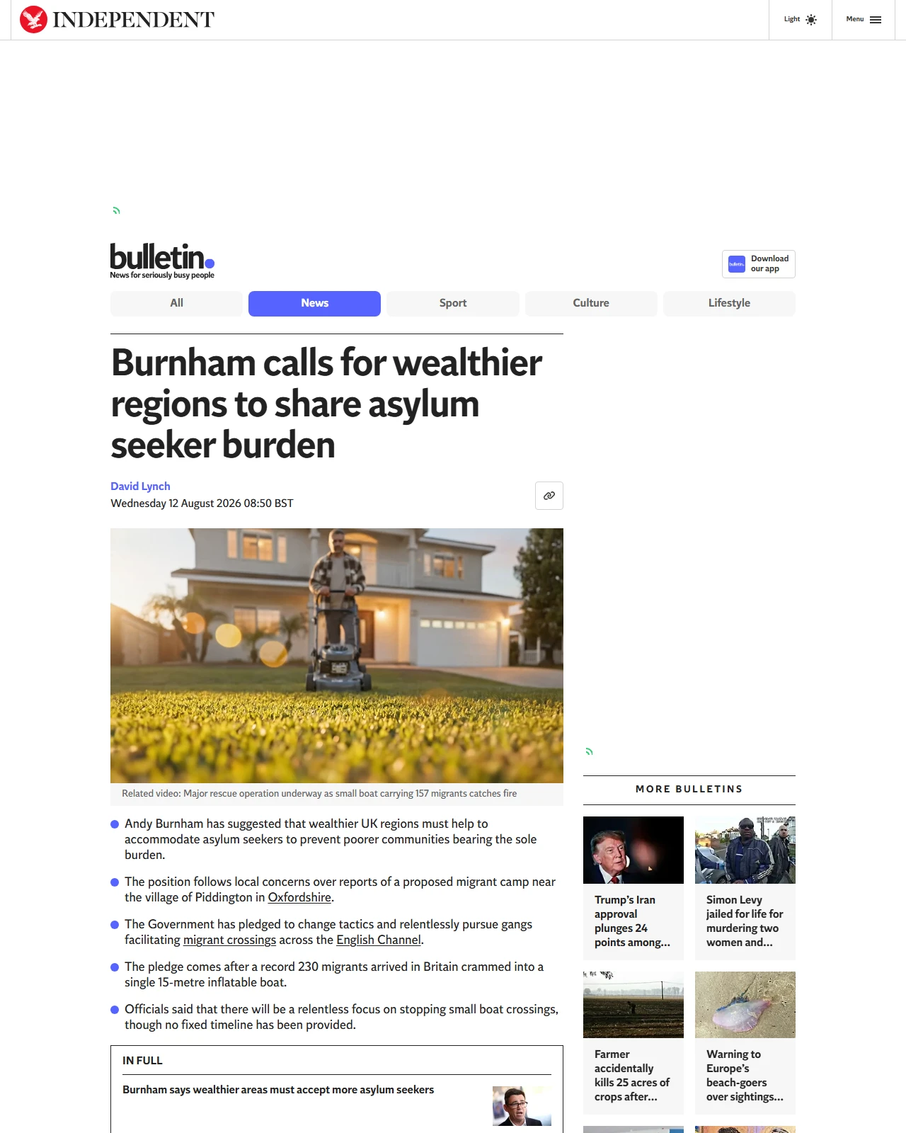 independent.co.uk as published: Burnham calls for wealthier regions to share asylum seeker burden