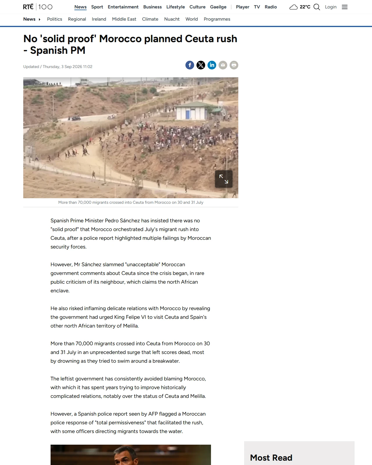 rte.ie as published: No 'solid proof' Morocco planned Ceuta rush