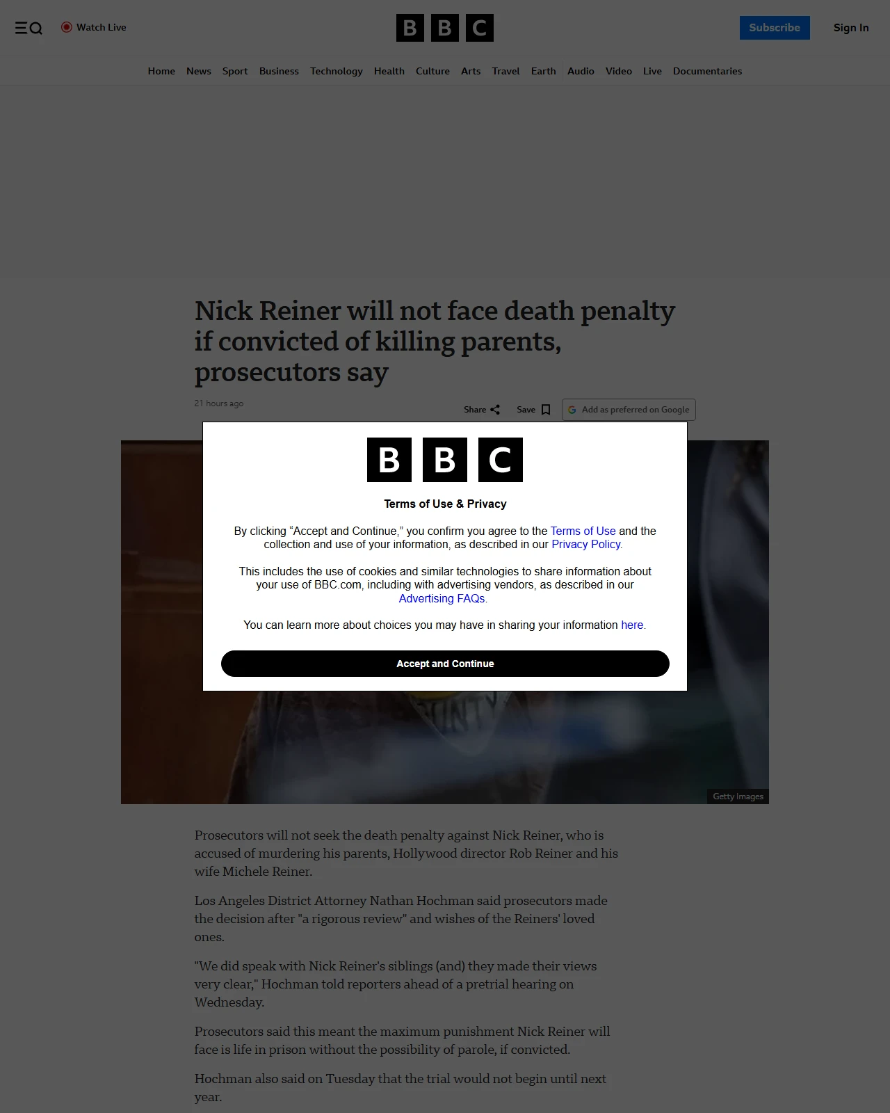 bbc.com as published: Nick Reiner will not face death penalty if convicted of killing parents, prosecutors say
