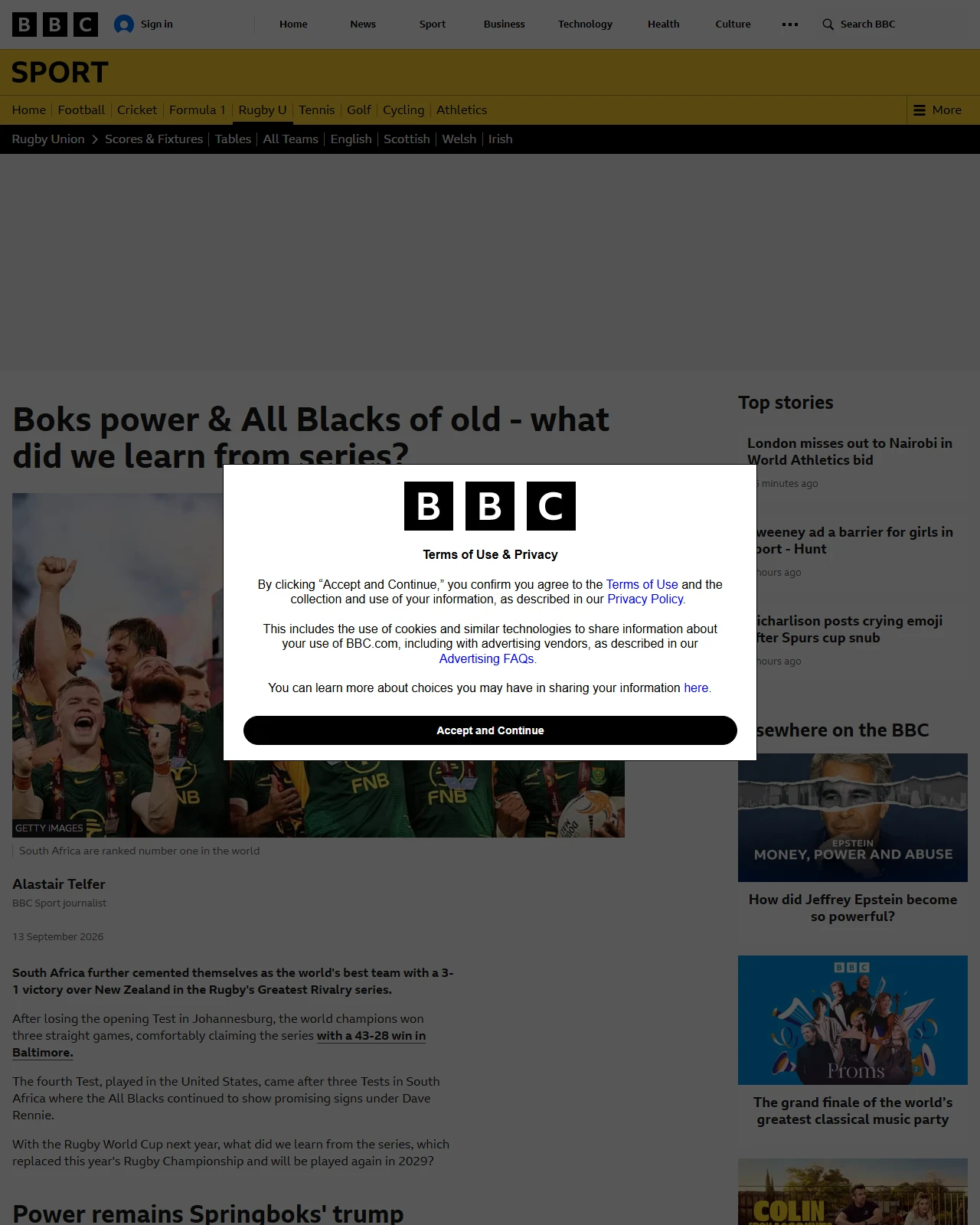 bbc.com as published: South Africa v New Zealand: What did we learn from Rugby's Greatest Rivalry series?