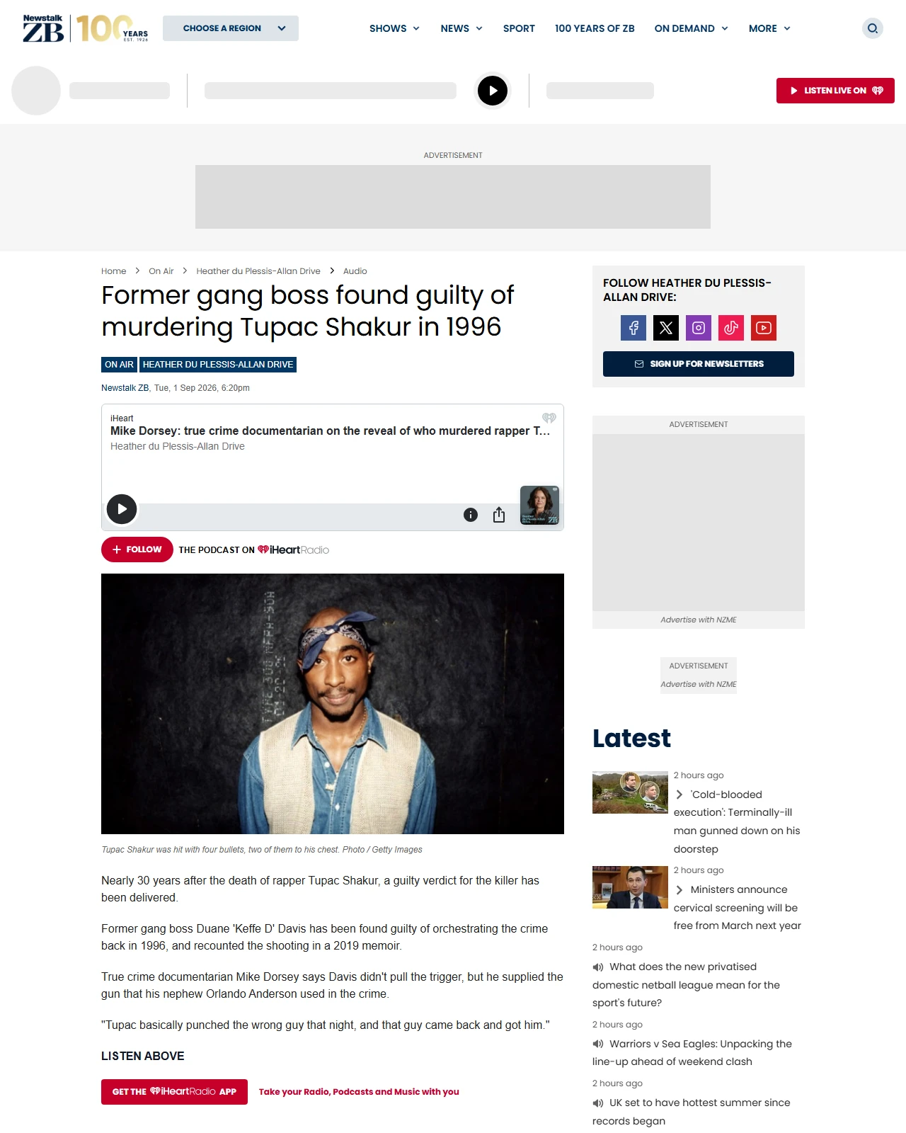 newstalkzb.co.nz as published: Former gang boss found guilty of murdering Tupac Shakur in 1996
