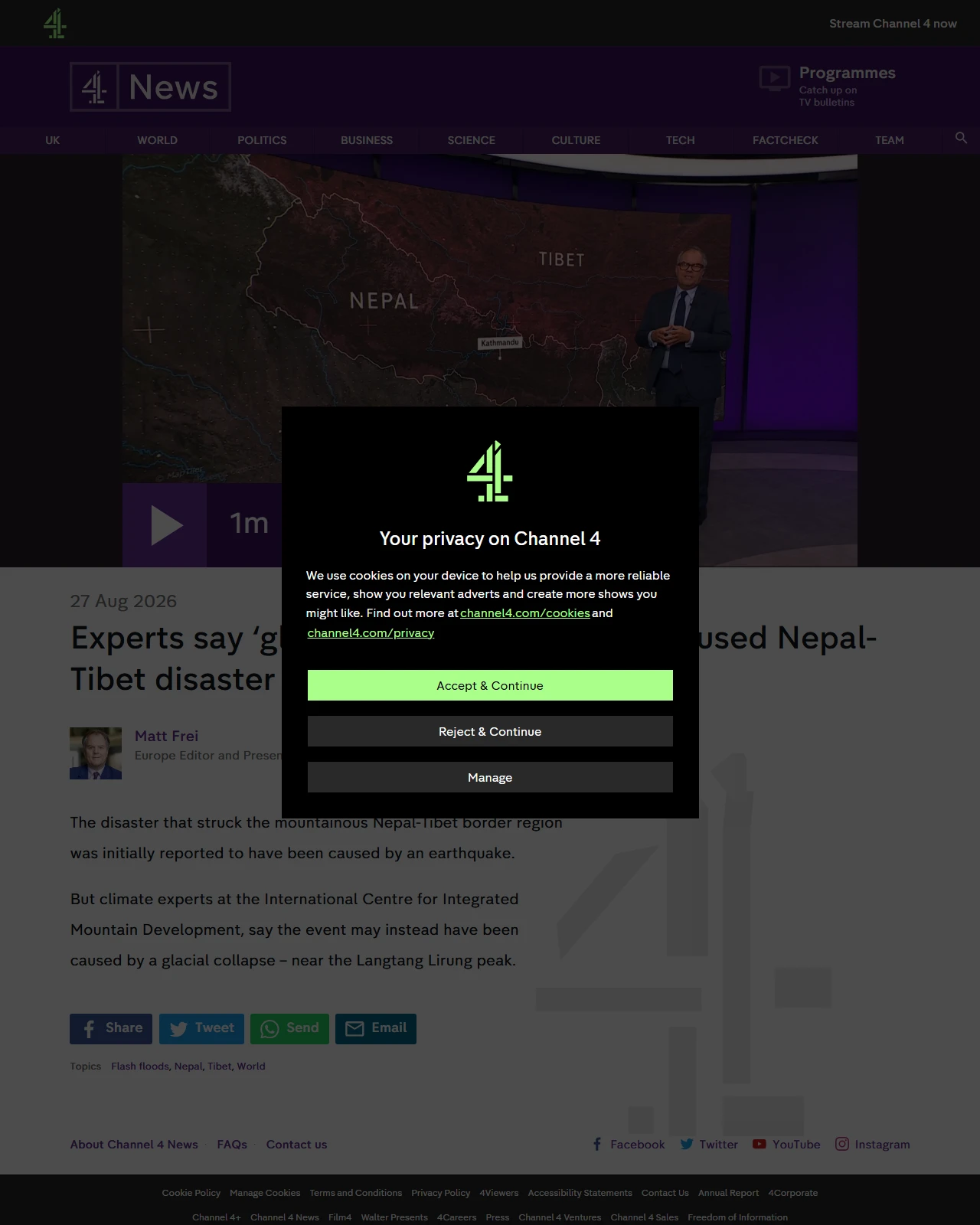 channel4.com as published: Experts say ‘glacial collapse’ may have caused Nepal-Tibet disaster