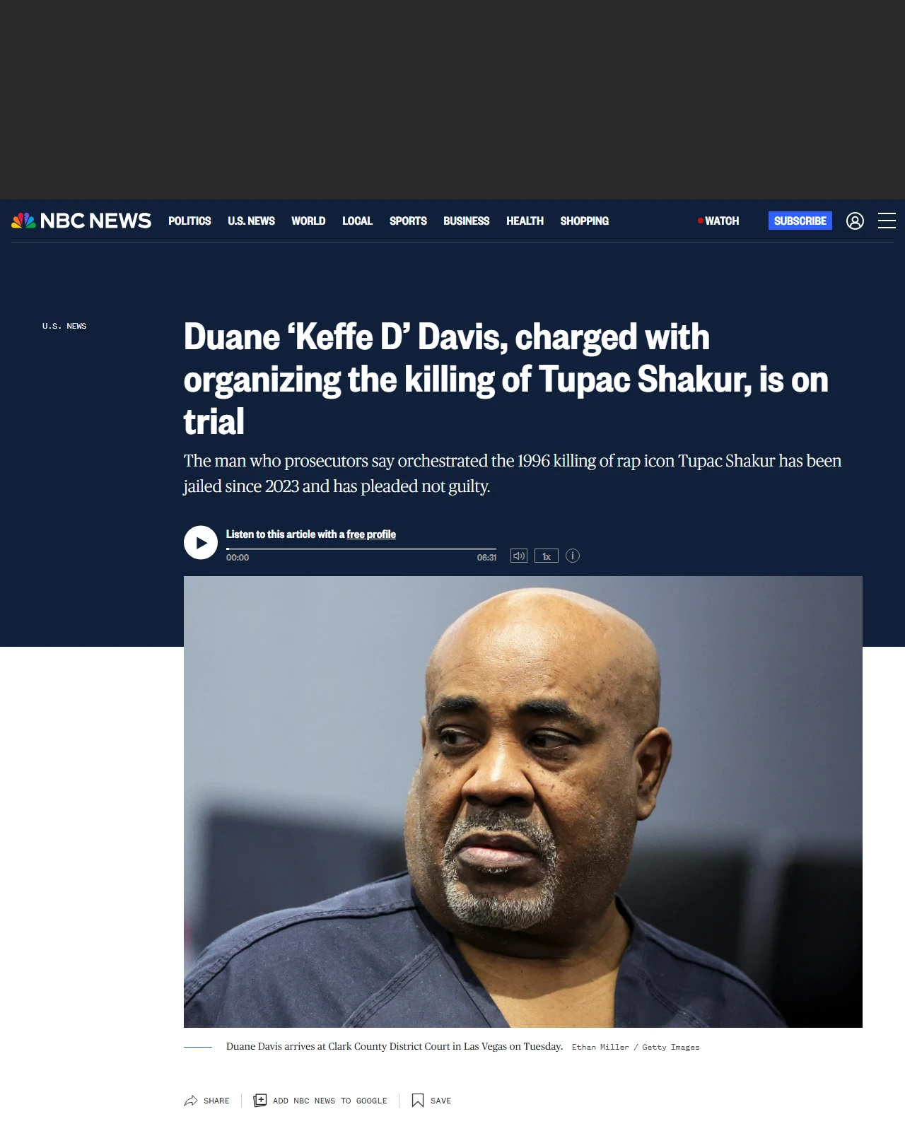 nbcnews.com as published: Duane ‘Keffe D’ Davis, charged with organizing the killing of Tupac Shakur, is on trial