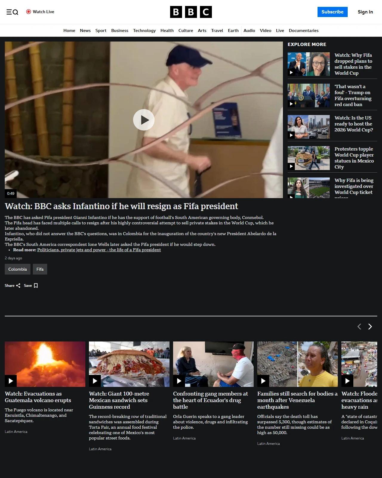 bbc.co.uk as published: Watch: BBC asks Infantino if he will resign as Fifa president
