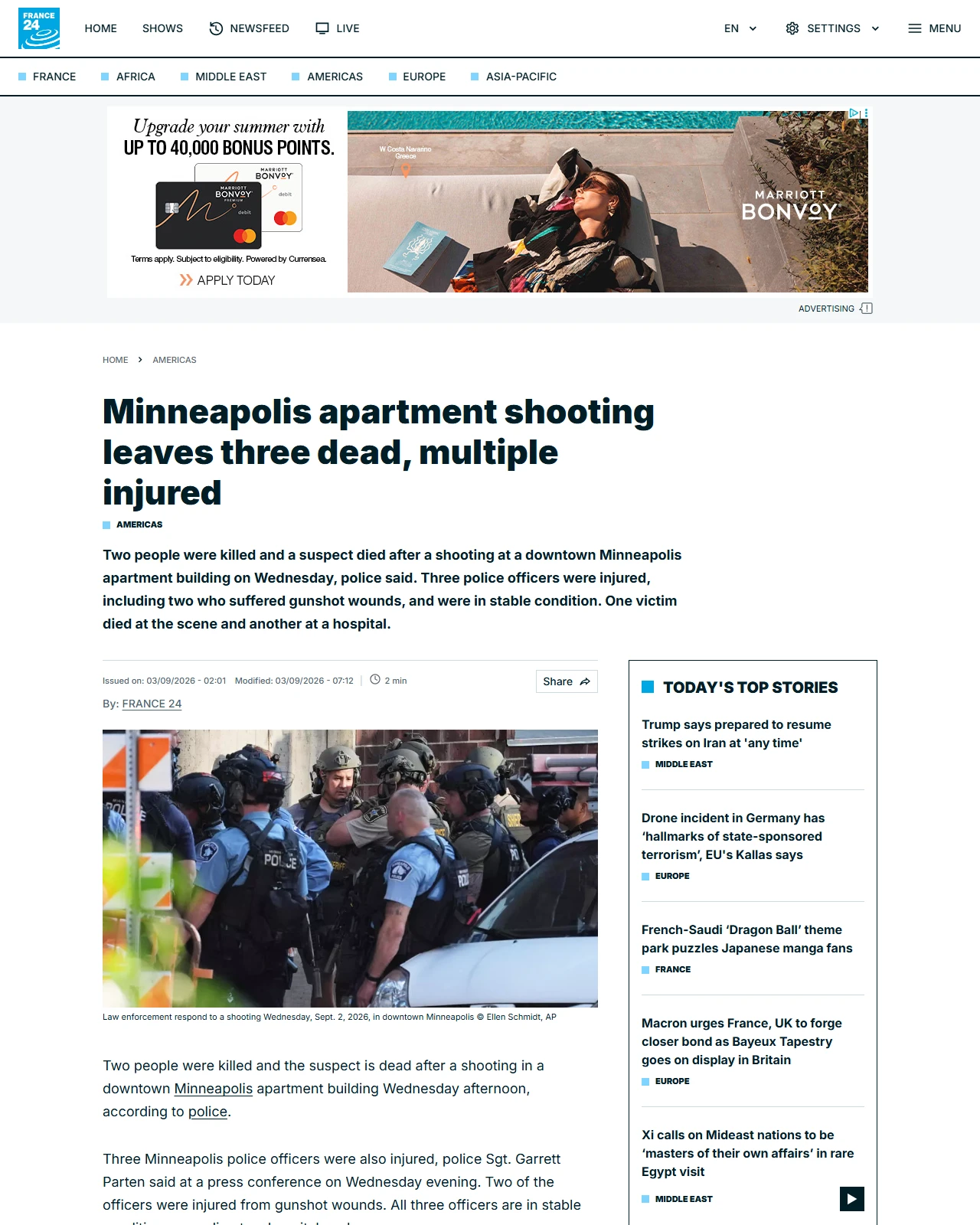 s.france24.com as published: Minneapolis apartment shooting leaves three dead, multiple injured