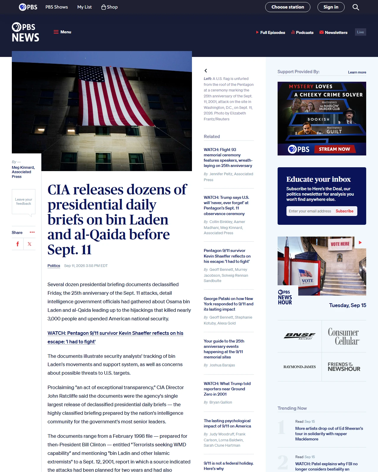 pbs.org as published: CIA releases dozens of presidential daily briefs on bin Laden and al-Qaida before Sept. 11