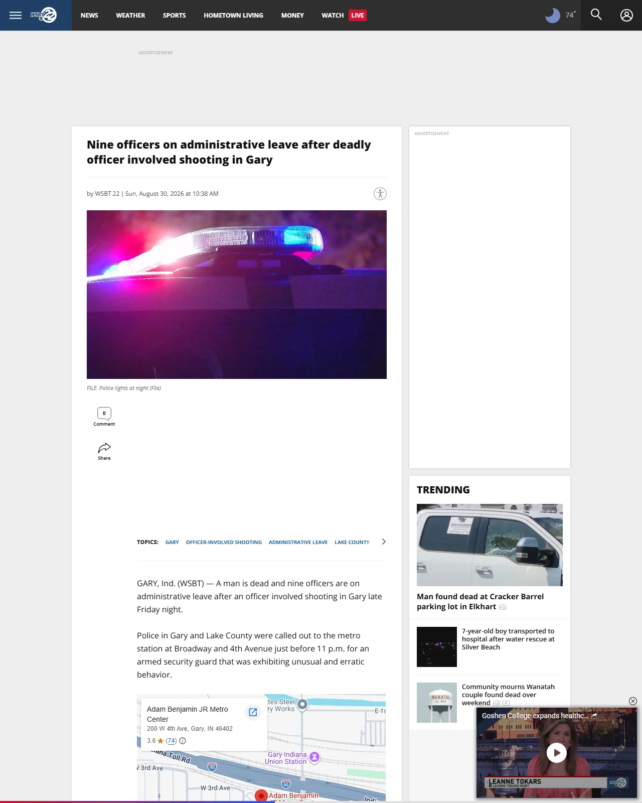 wsbt.com as published: Nine officers on administrative leave after deadly officer involved shooting in Gary