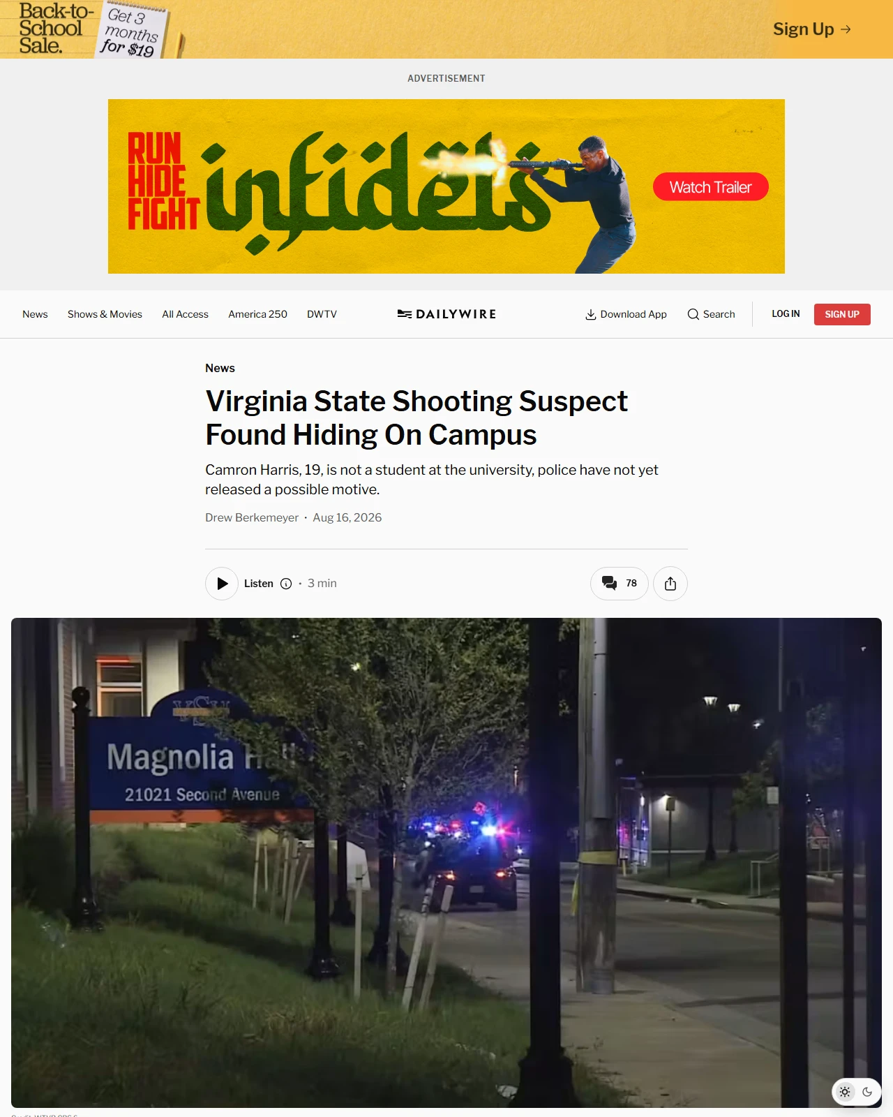 dailywire.com as published: Virginia State Shooting Suspect Found Hiding On Campus