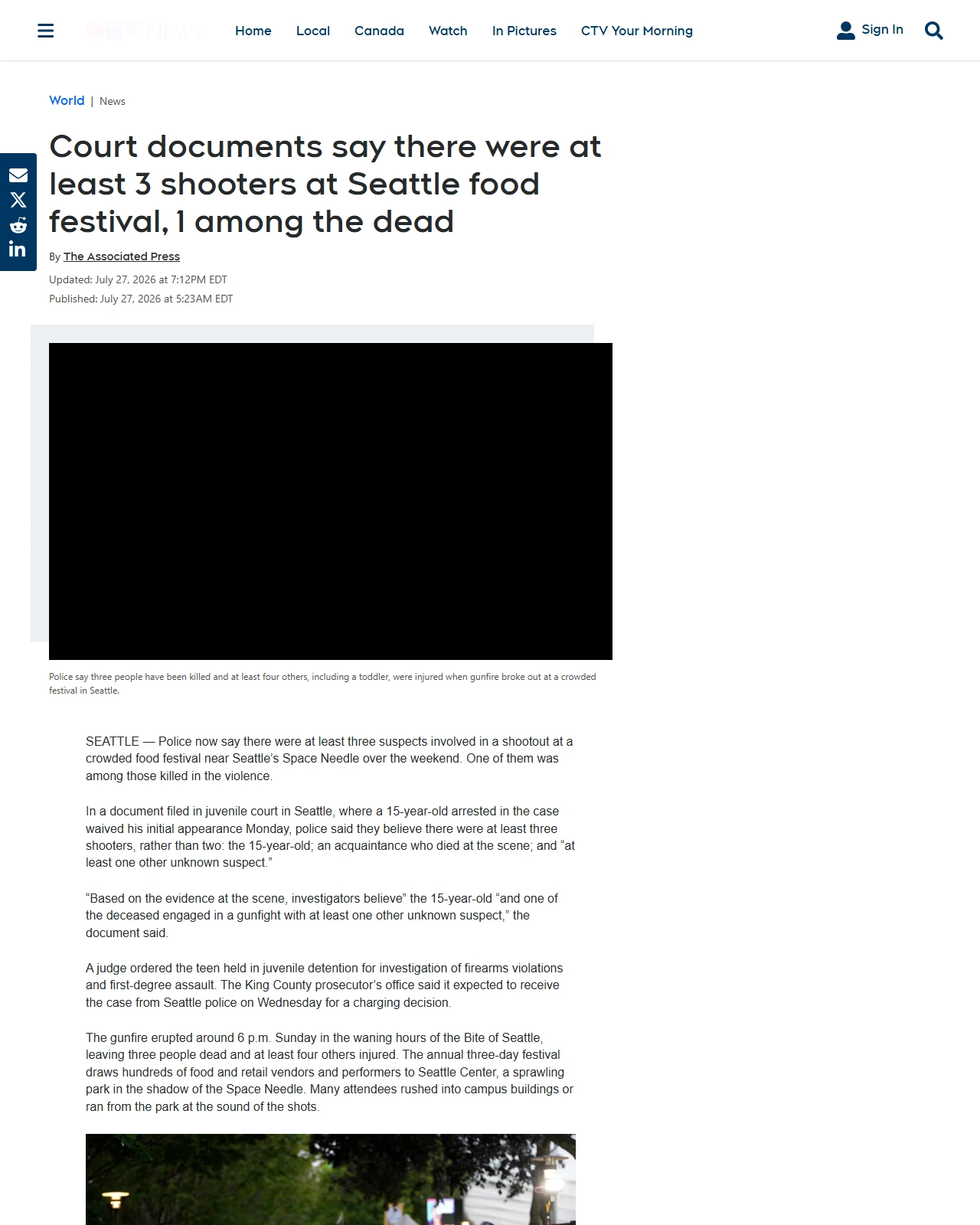 ctvnews.ca as published: Court documents say there were at least 3 shooters at Seattle food festival, 1 among the dead