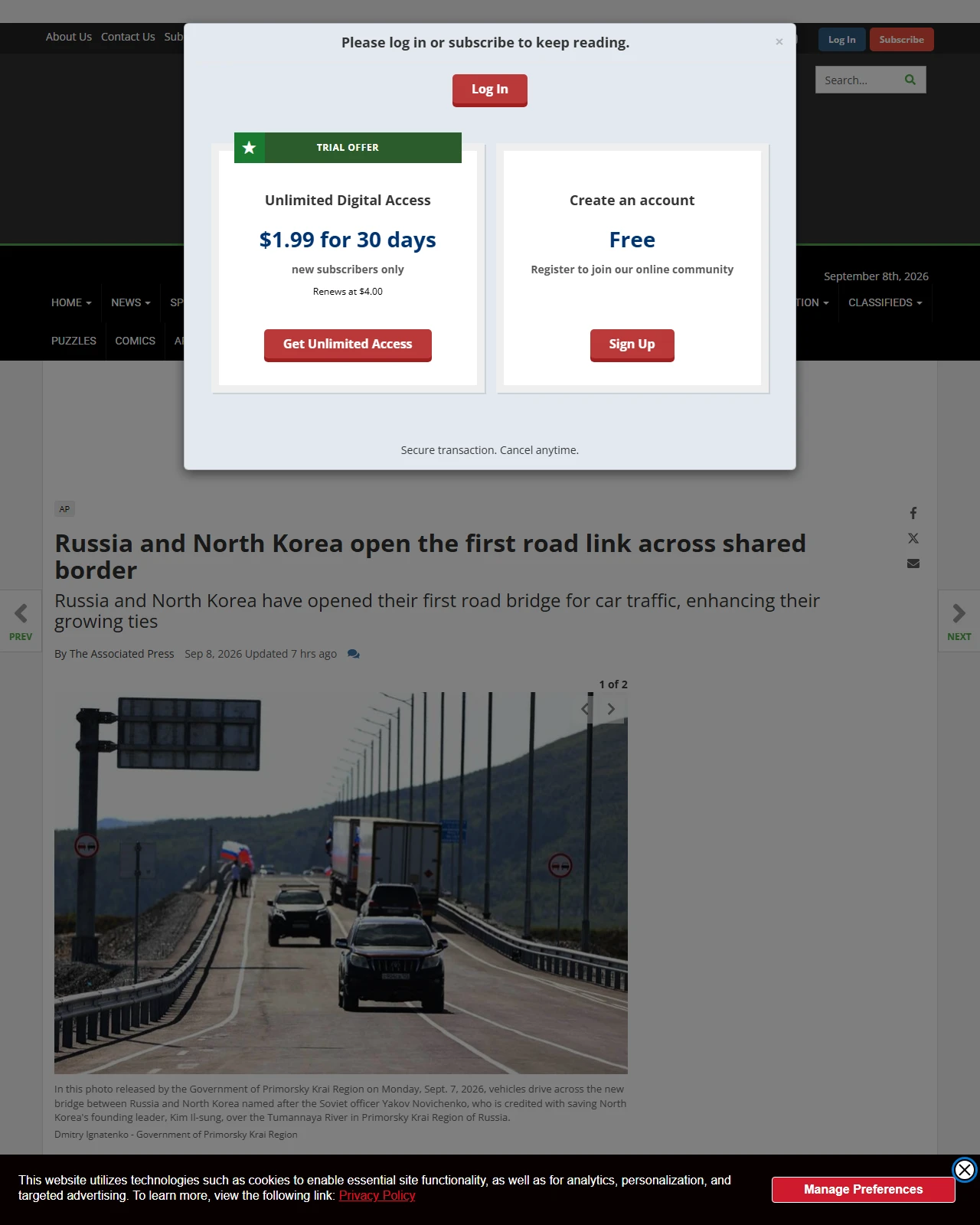 couriernews.com as published: Russia and North Korea open the first road across their shared border