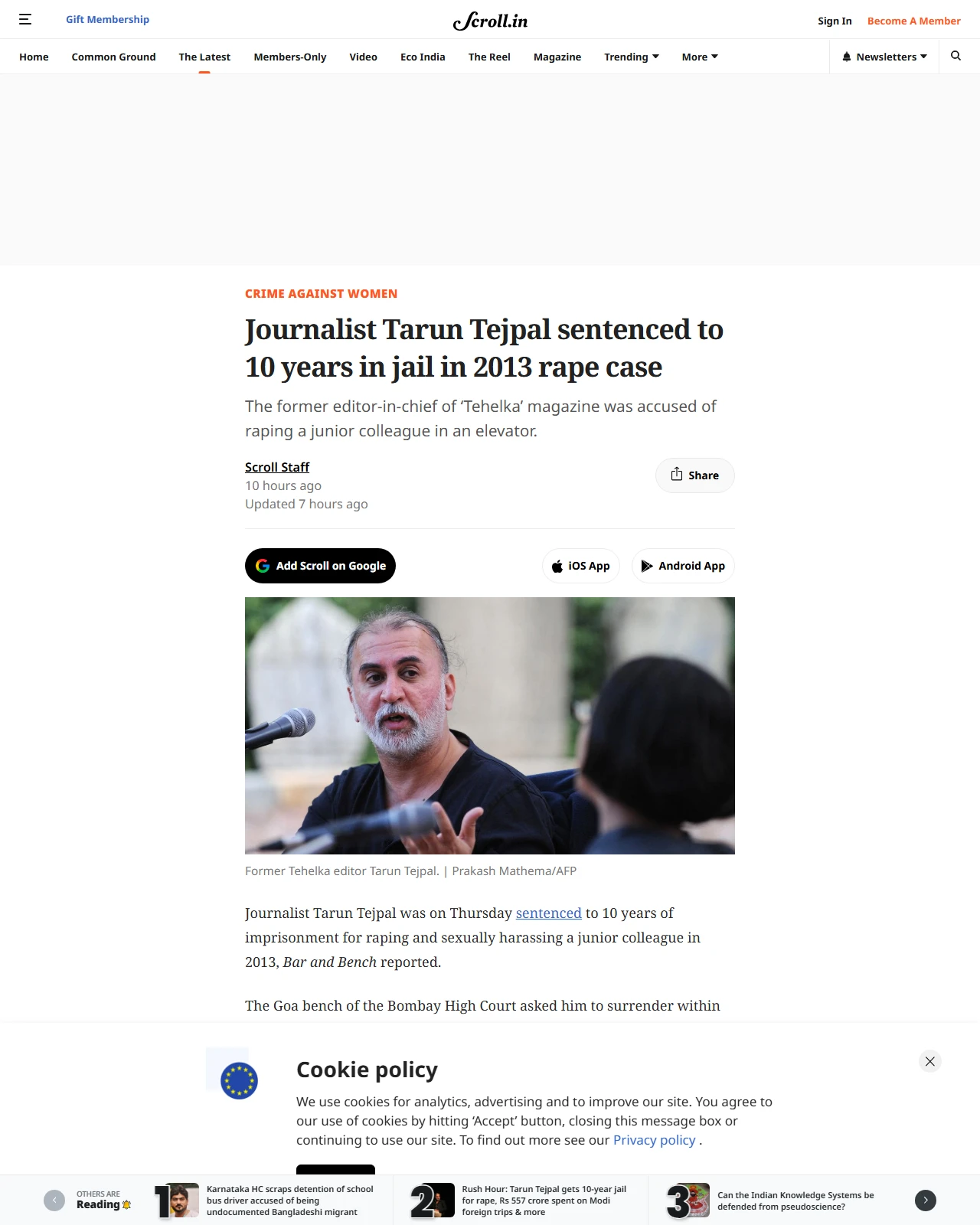scroll.in as published: Journalist Tarun Tejpal sentenced to 10 years in jail in 2013 rape case