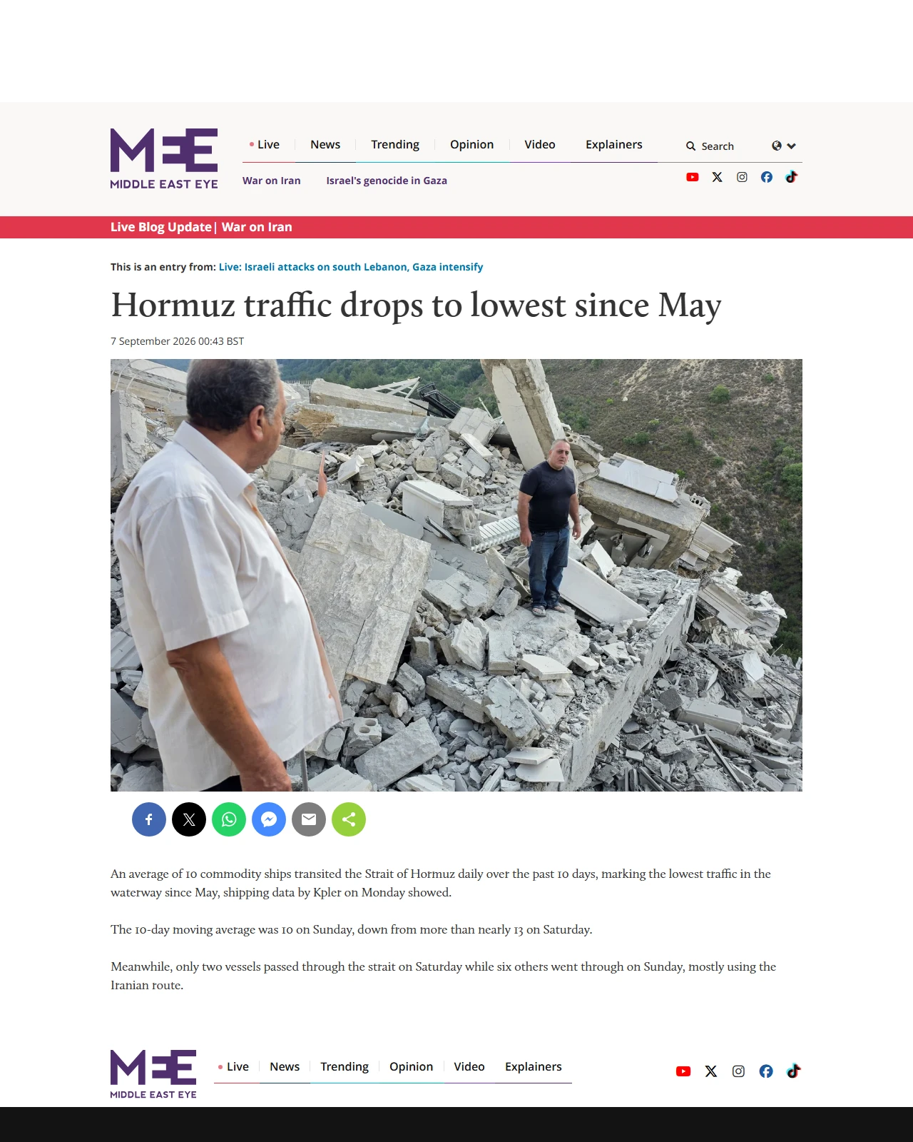 middleeasteye.net as published: Hormuz traffic drops to lowest since May